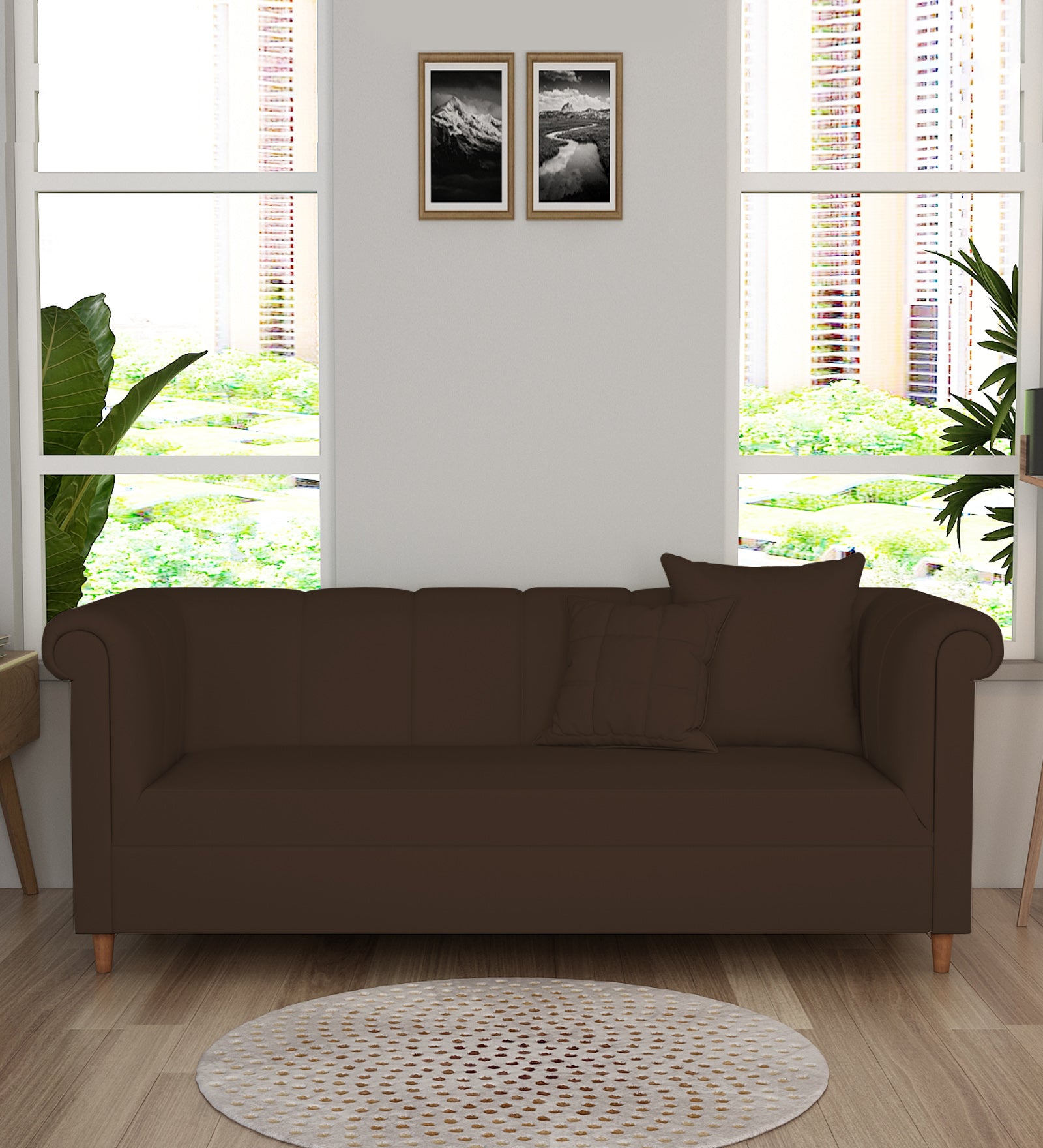 Rubi Velvet 3 Seater Sofa In Chocolate Brown Colour - Febonic Living