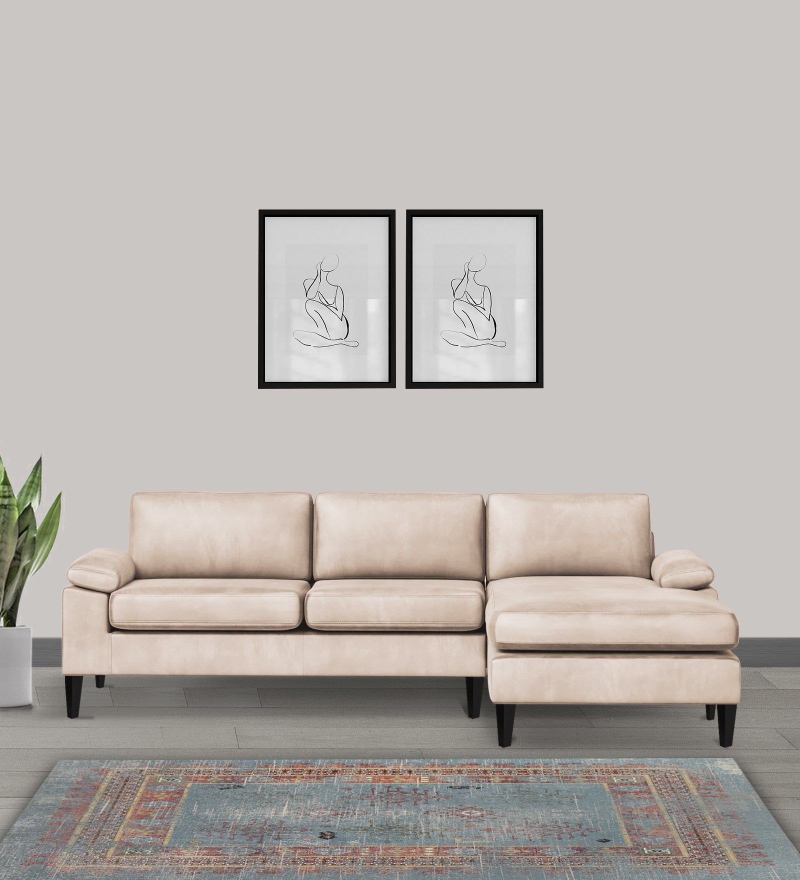 Vegas Velvet LHS Sectional Sofa (3+Lounger) In Camel Beige Colour - Febonic Living