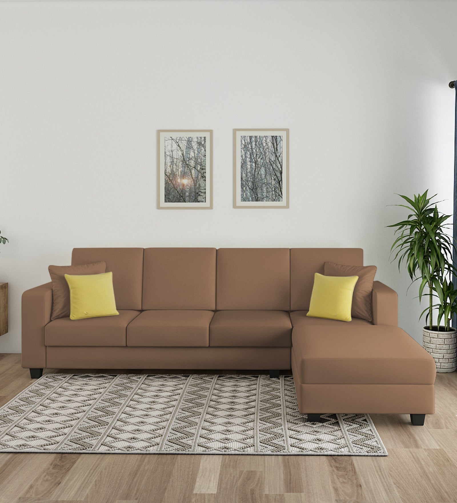 Nabi Fabric LHS Sectional Sofa (3+Lounger) In Cosmic Beige Colour - Febonic Living