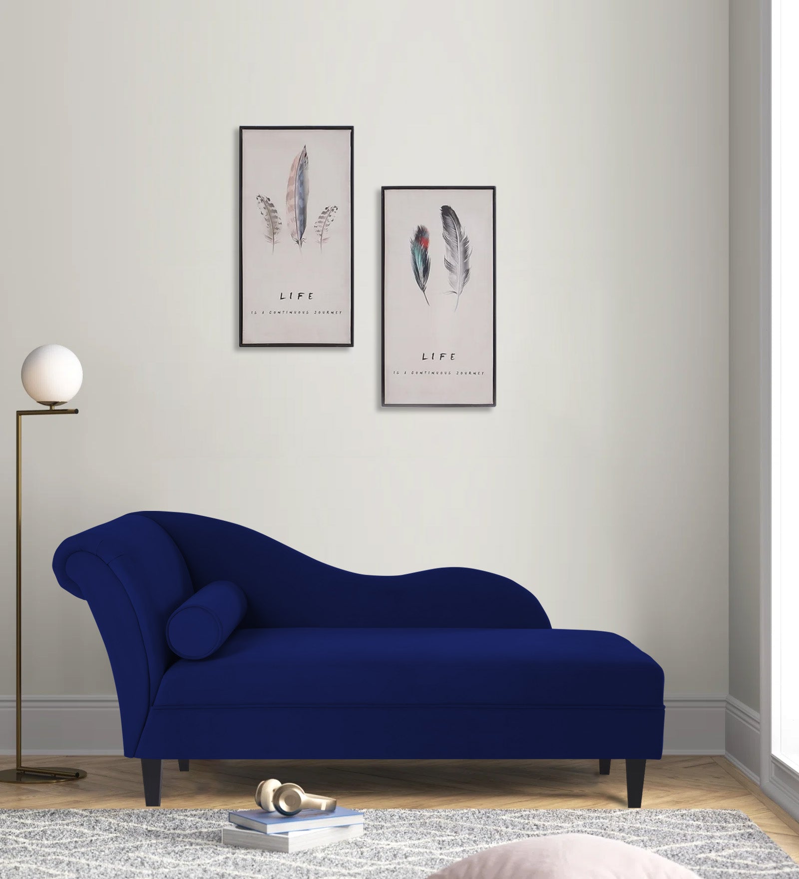 Rana Velvet RHS Chaise Lounger In Imperial Blue Colour - Febonic Living