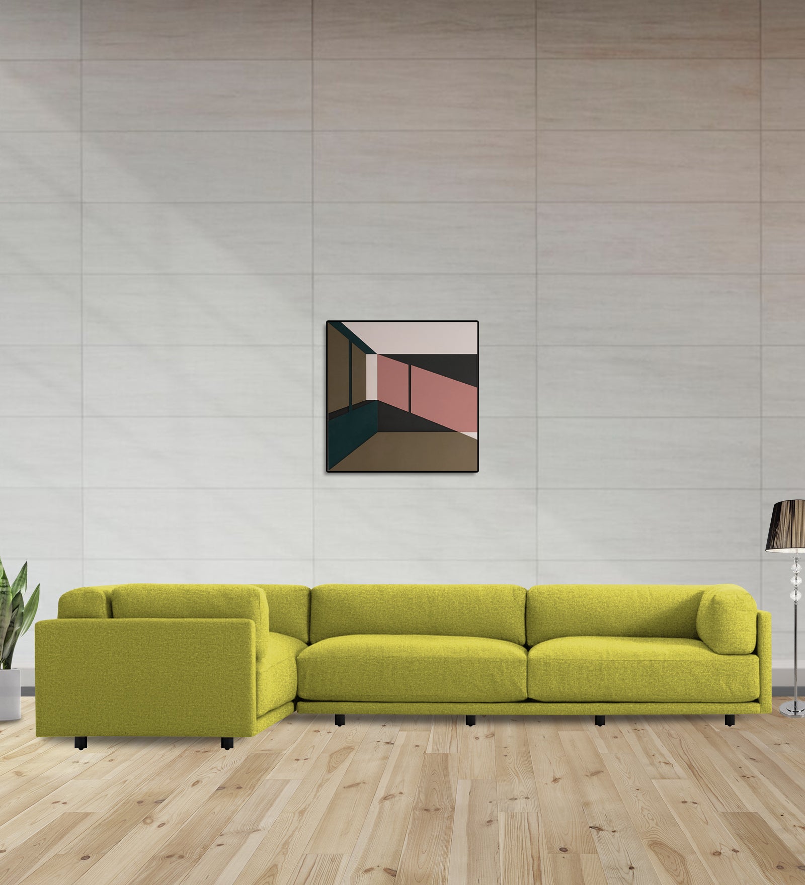 Nixon Fabric 6 Seater RHS Corner Sofa In Parrot Green Colour - Febonic Living