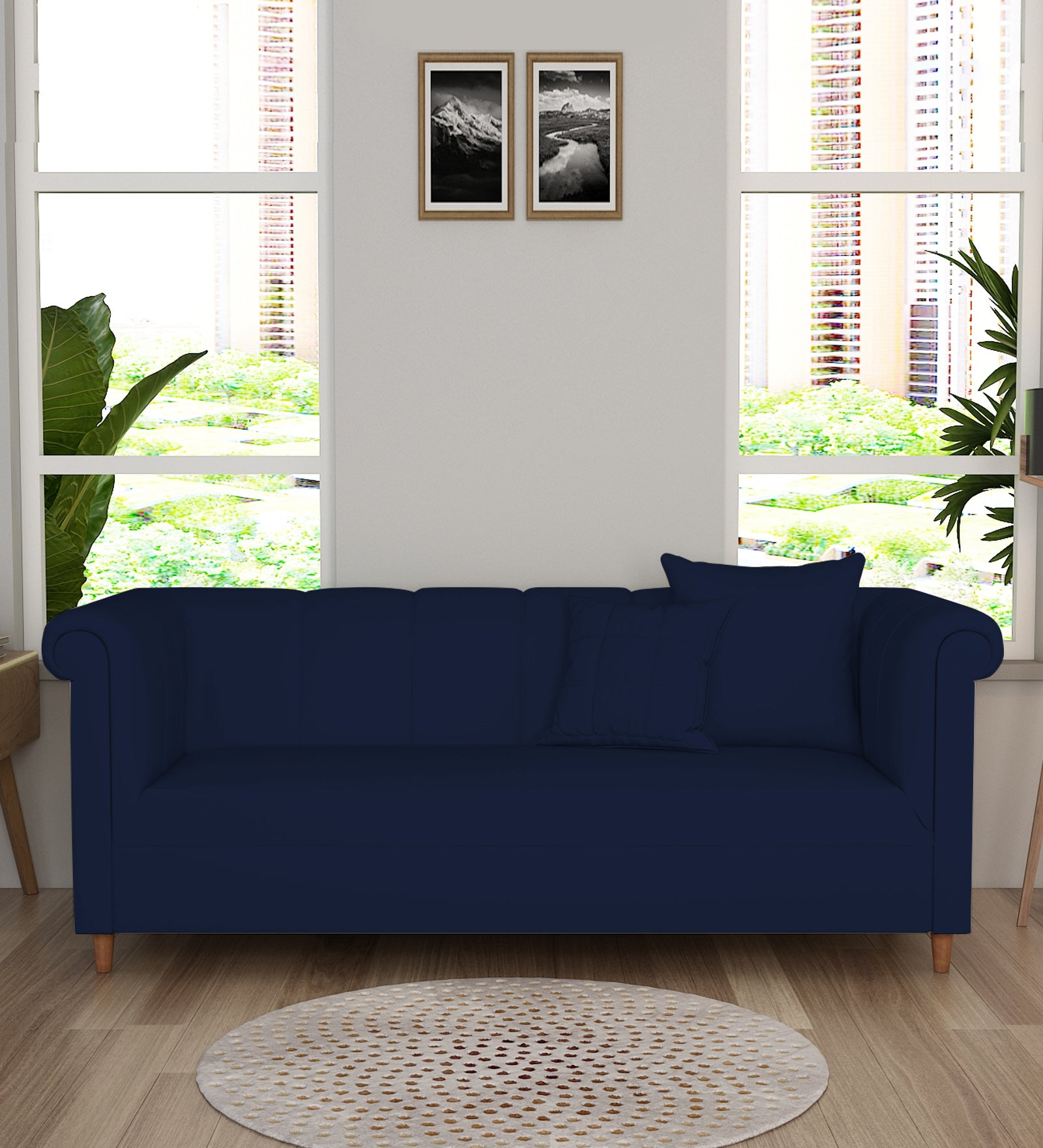 Rubi Velvet 3 Seater Sofa In Indigo Blue Colour - Febonic Living