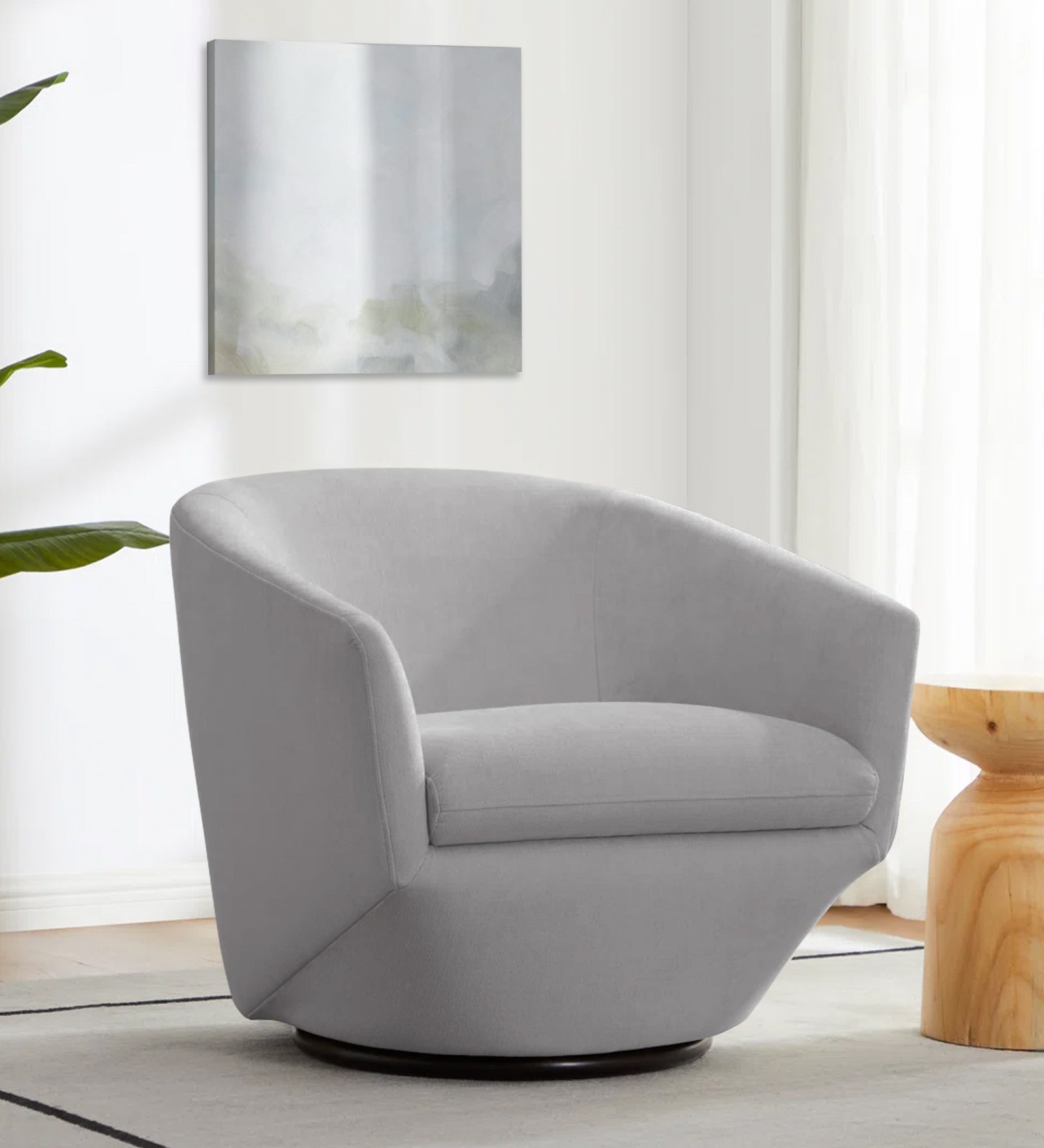 Haddie Velvet Swivel Chair In Light Grey Colour - Febonic Living