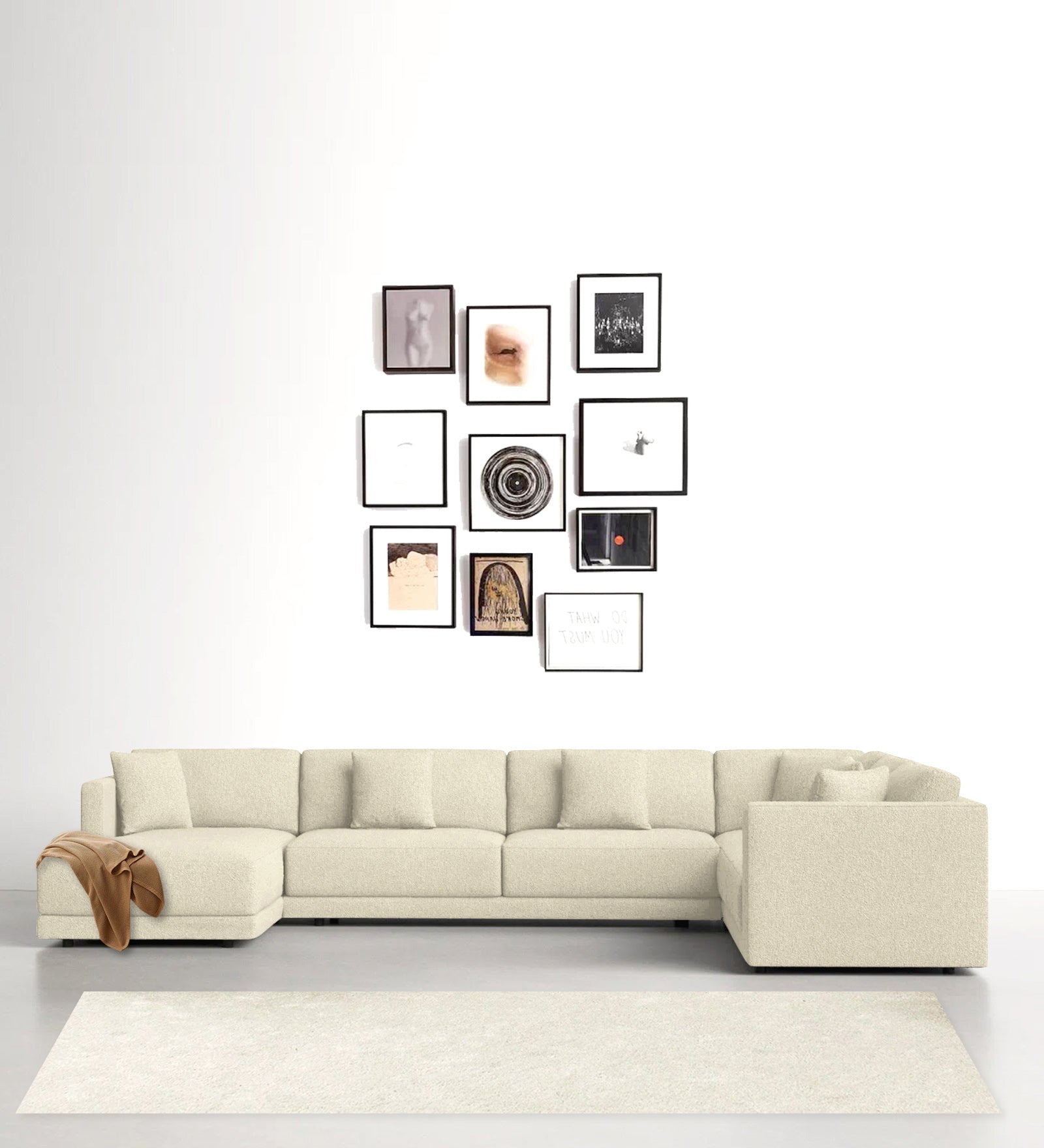 Carlin Fabric RHS 8 Seater Sectional Sofa In Ivory Beige Colour - Febonic Living