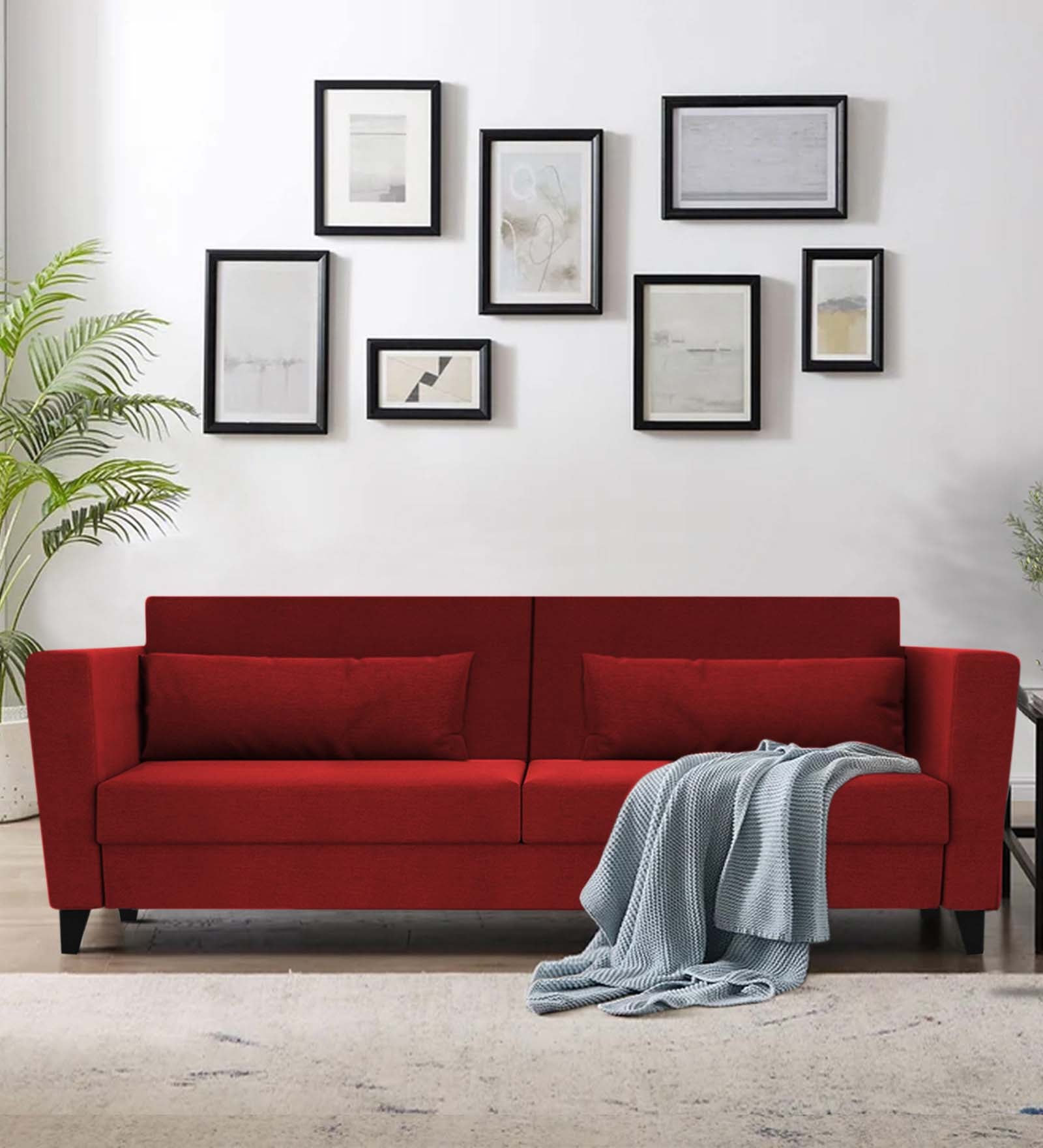 Tokyo Fabric 3 Seater Sofa In Blood Maroon Colour - Febonic Living