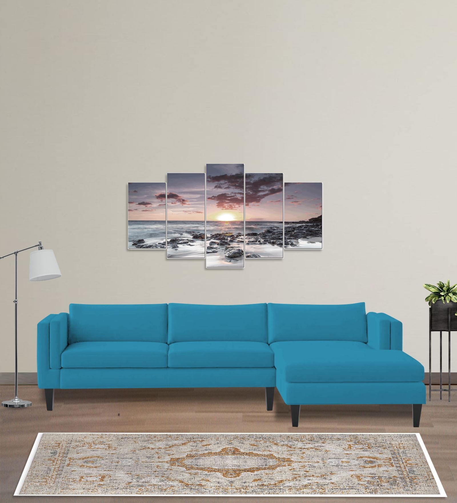 Jasper Velvet LHS Sectional Sofa (3+Lounger) In Aqua blue Colour - Febonic Living