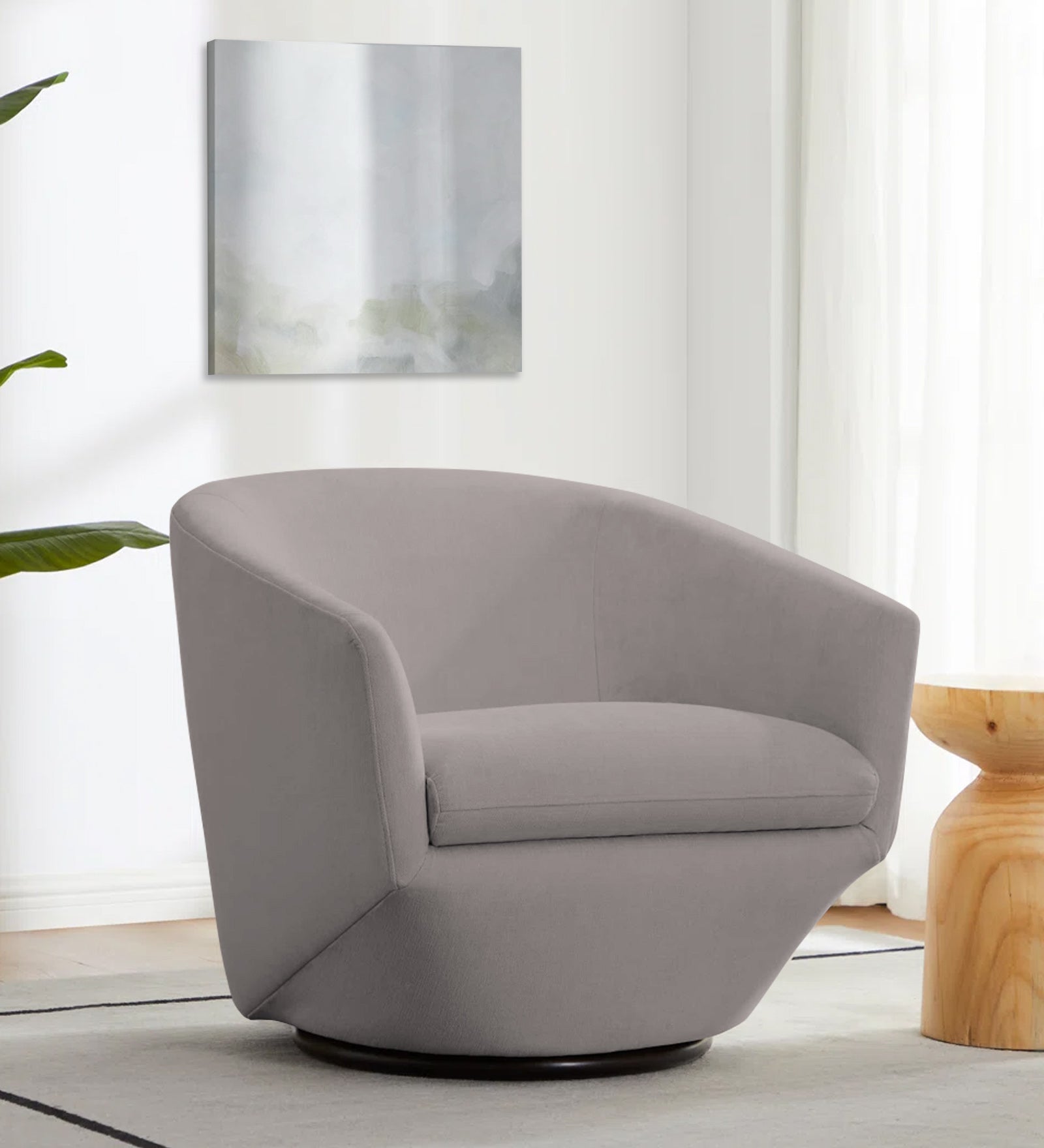 Haddie Velvet Swivel Chair In Pearl Grey Colour - Febonic Living