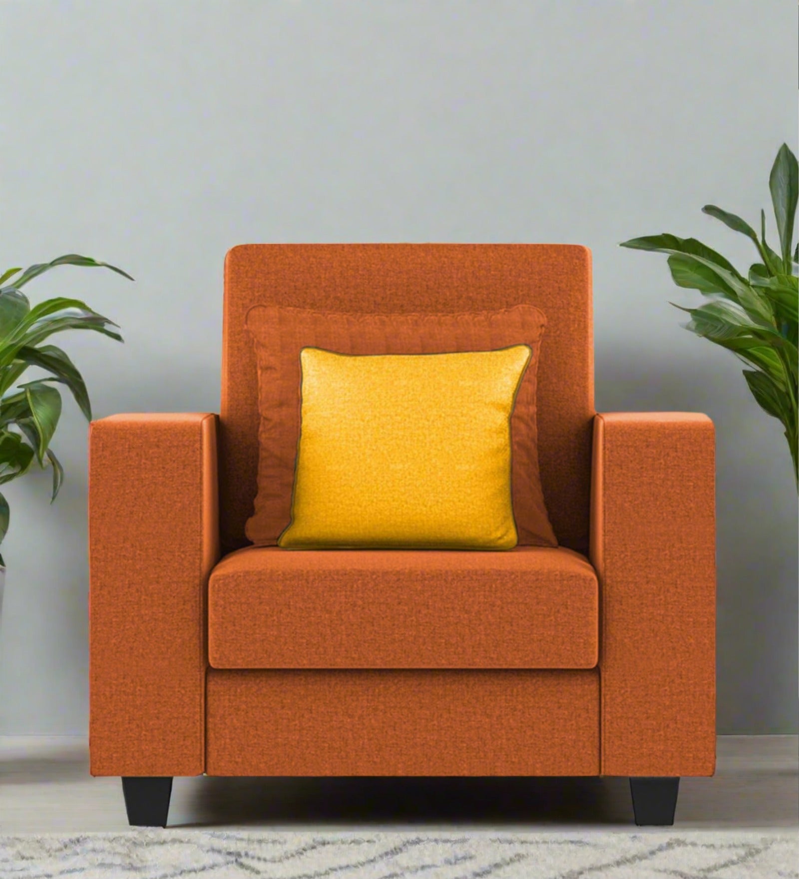 Nabi Fabric 1 Seater Sofa In Vivid Orange Colour - Febonic Living