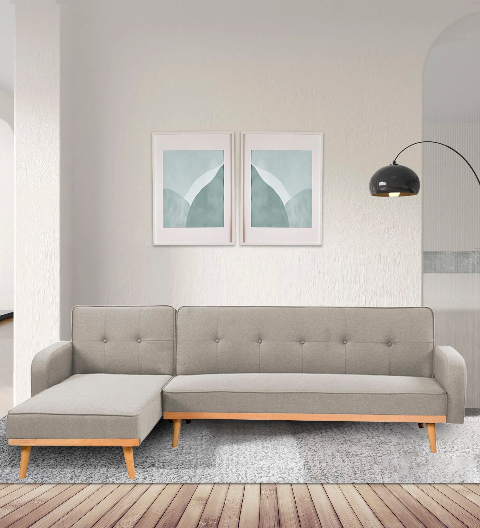Zuno Fabric RHS Convertible Sofa Cum Bed In Ash Grey Colour - Febonic Living