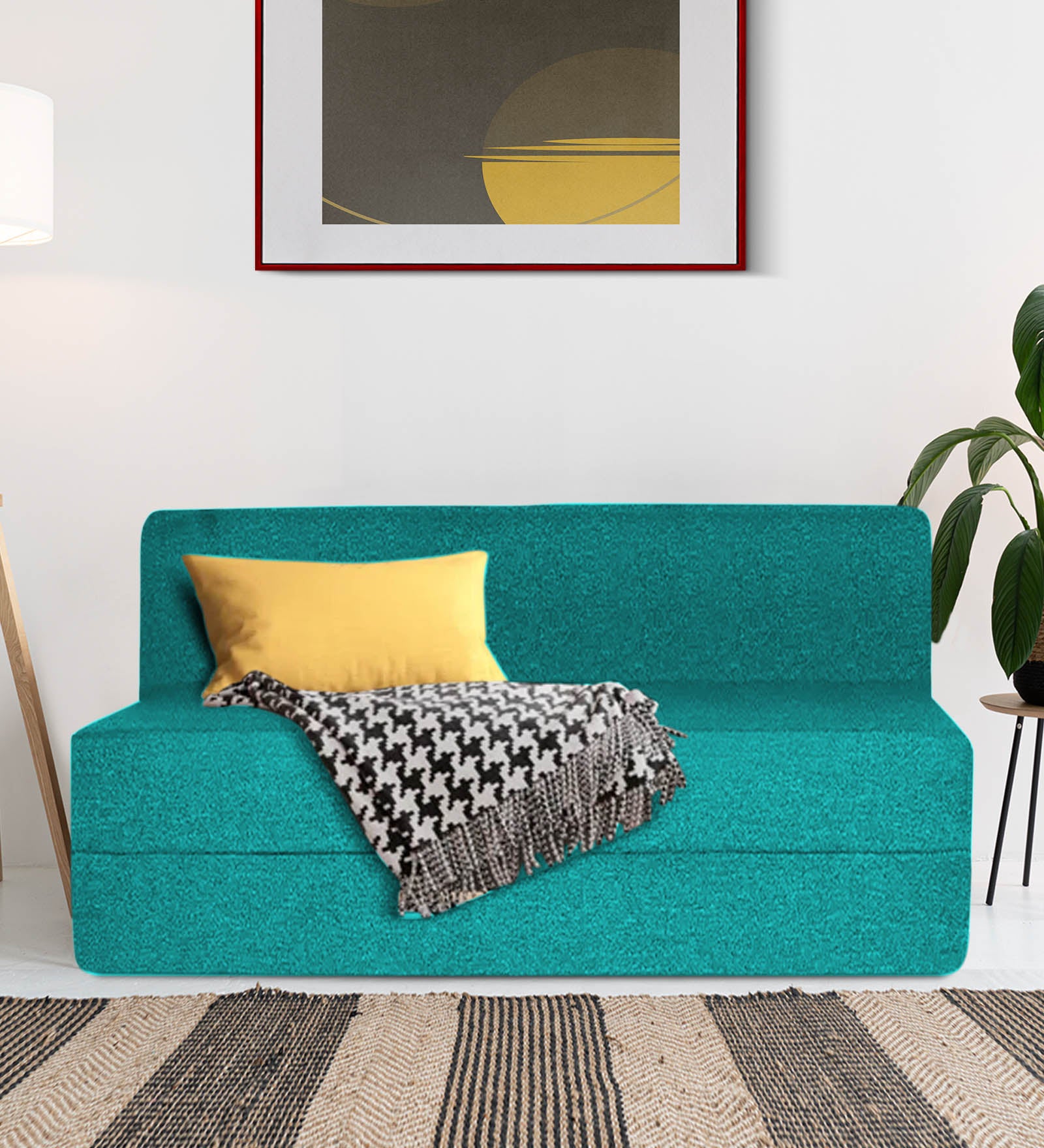 Fleepy Fabric 2 Seater Foldable Sofa Cum Bed In Sea Green Colour - Febonic Living