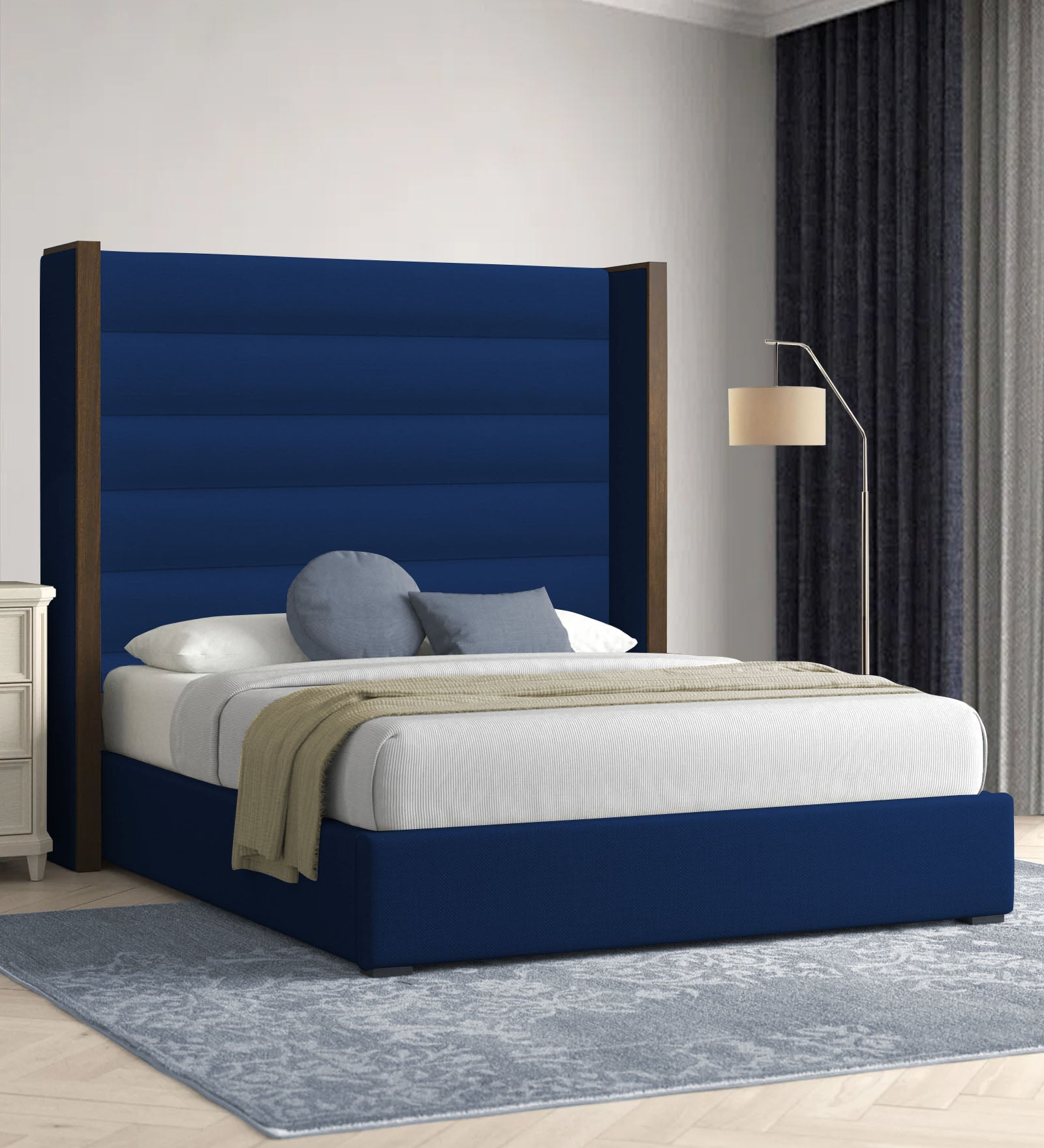 Sunny Fabric Queen Size Bed In Royal Blue Colour - Febonic Living