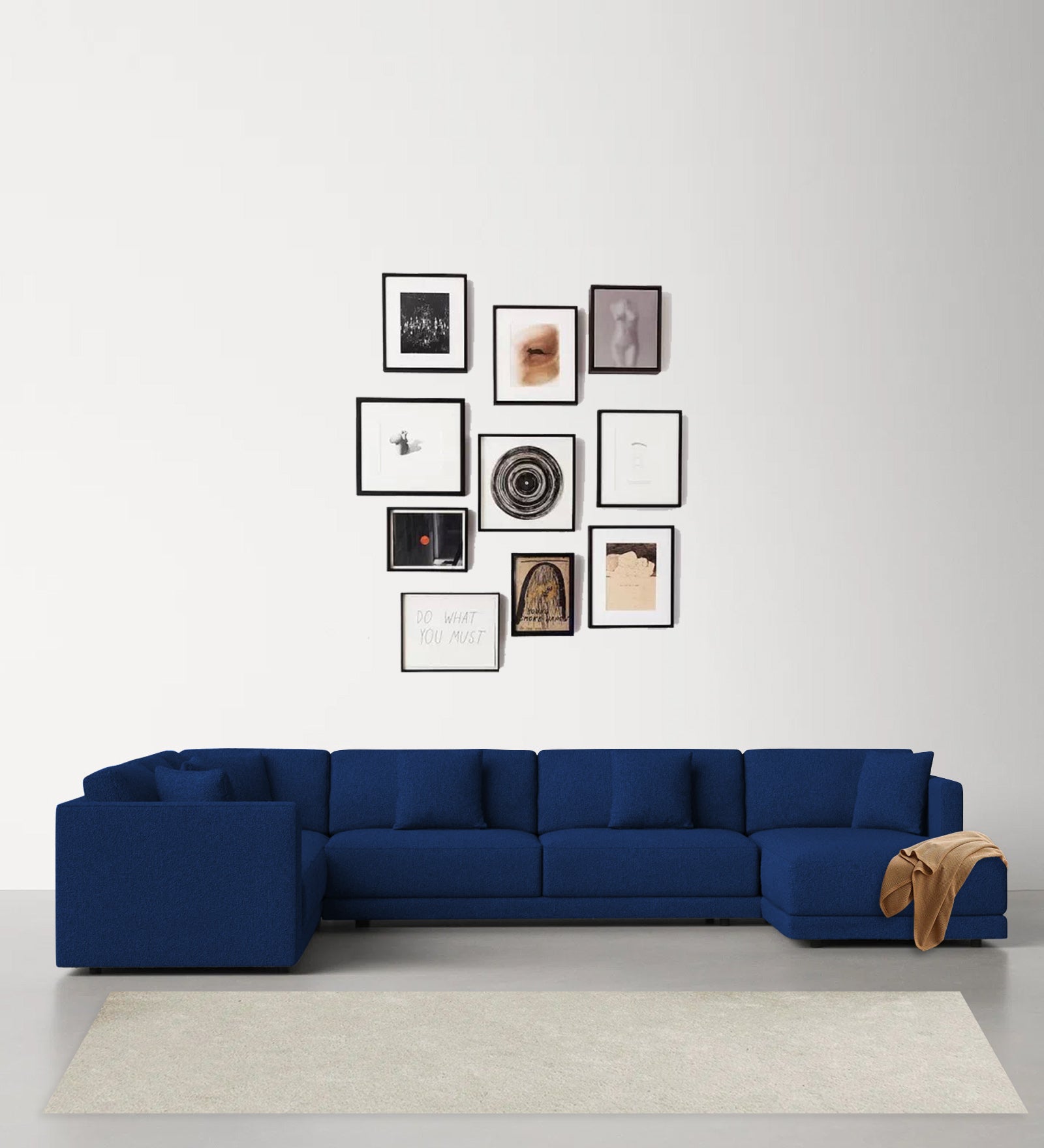 Carlin Fabric LHS 8 Seater Sectional Sofa In Royal Blue Colour - Febonic Living