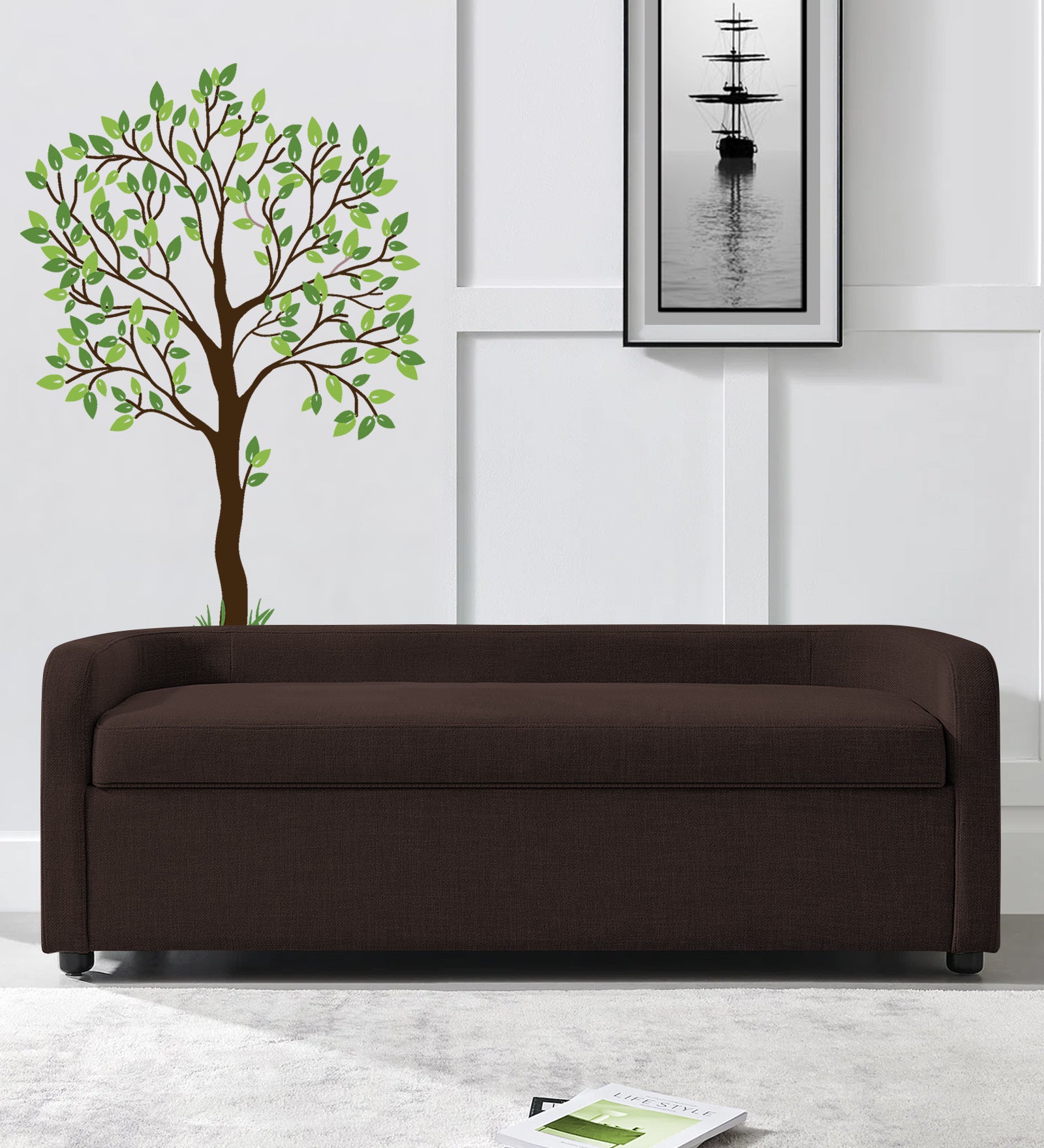 Cooper Fabric Storage Bench In Coffee Brown Colour - Febonic Living