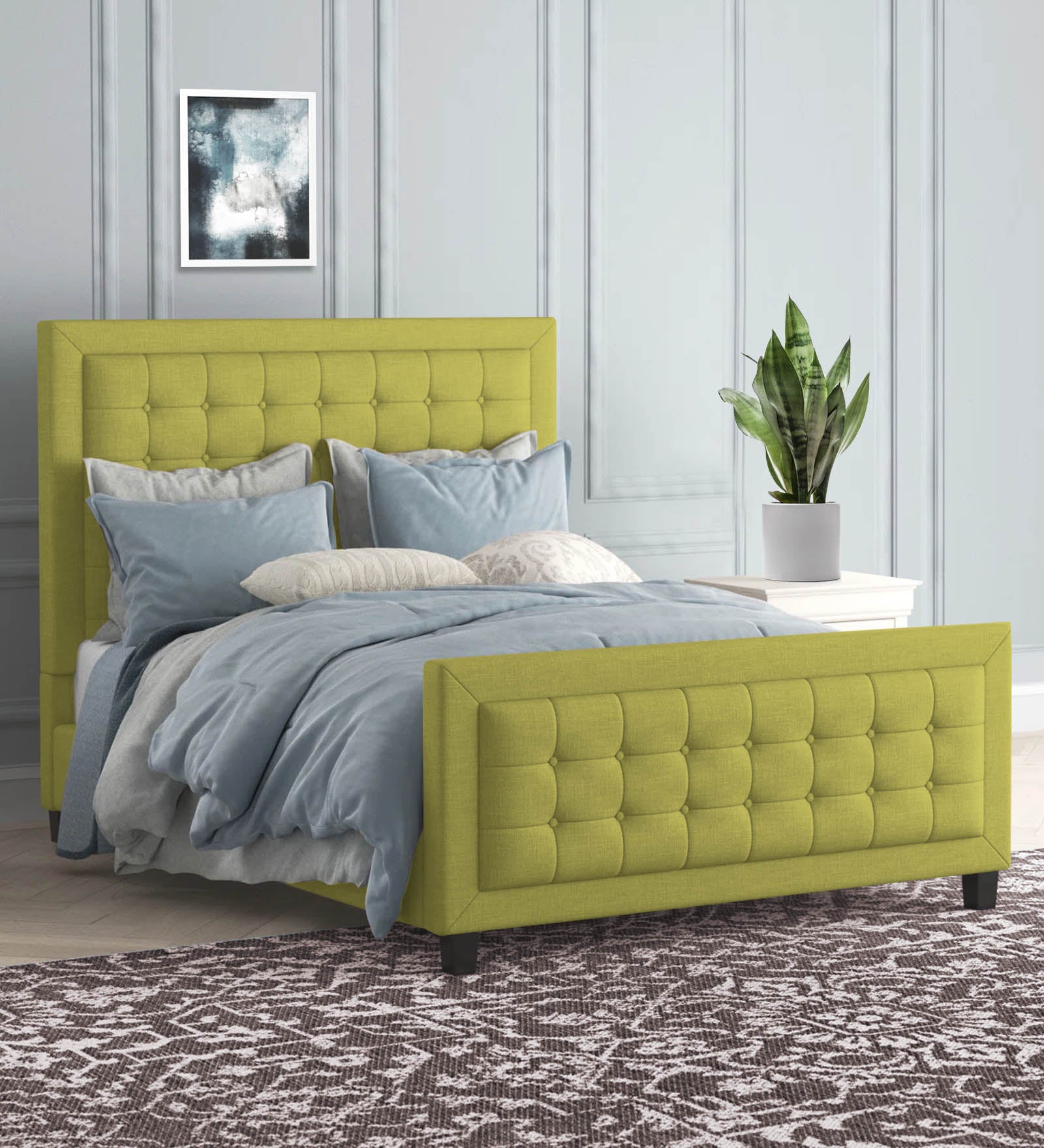 Kaster Fabric Queen Size Bed In Parrot Green Colour - Febonic Living