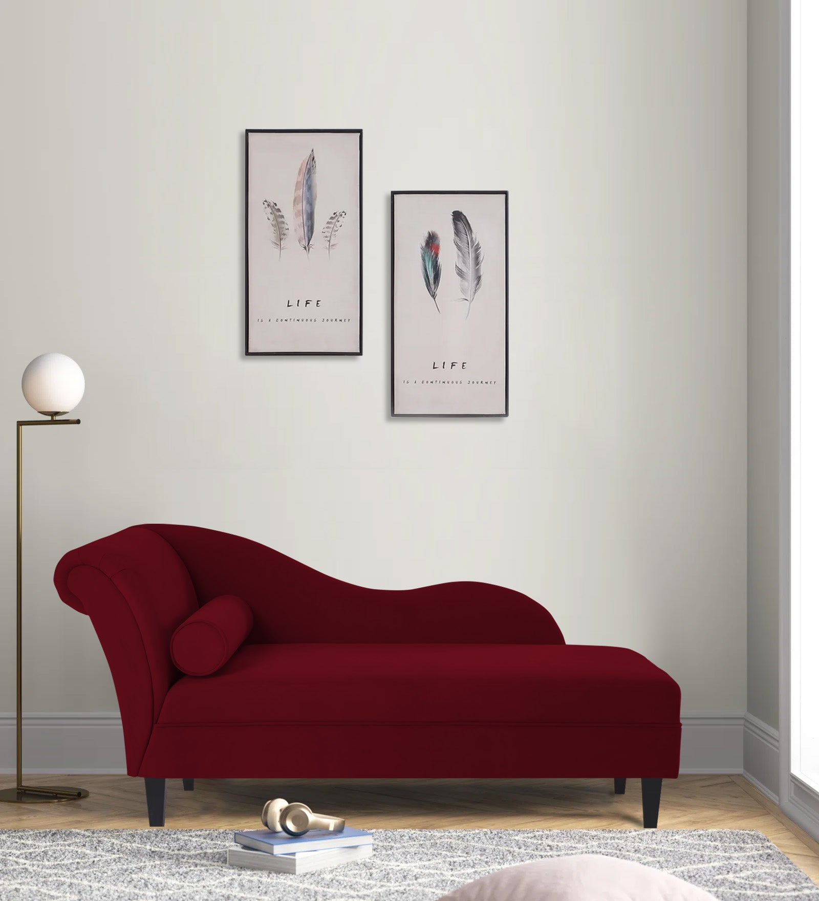 Rana Velvet RHS Chaise Lounger In Dark Maroon Colour - Febonic Living