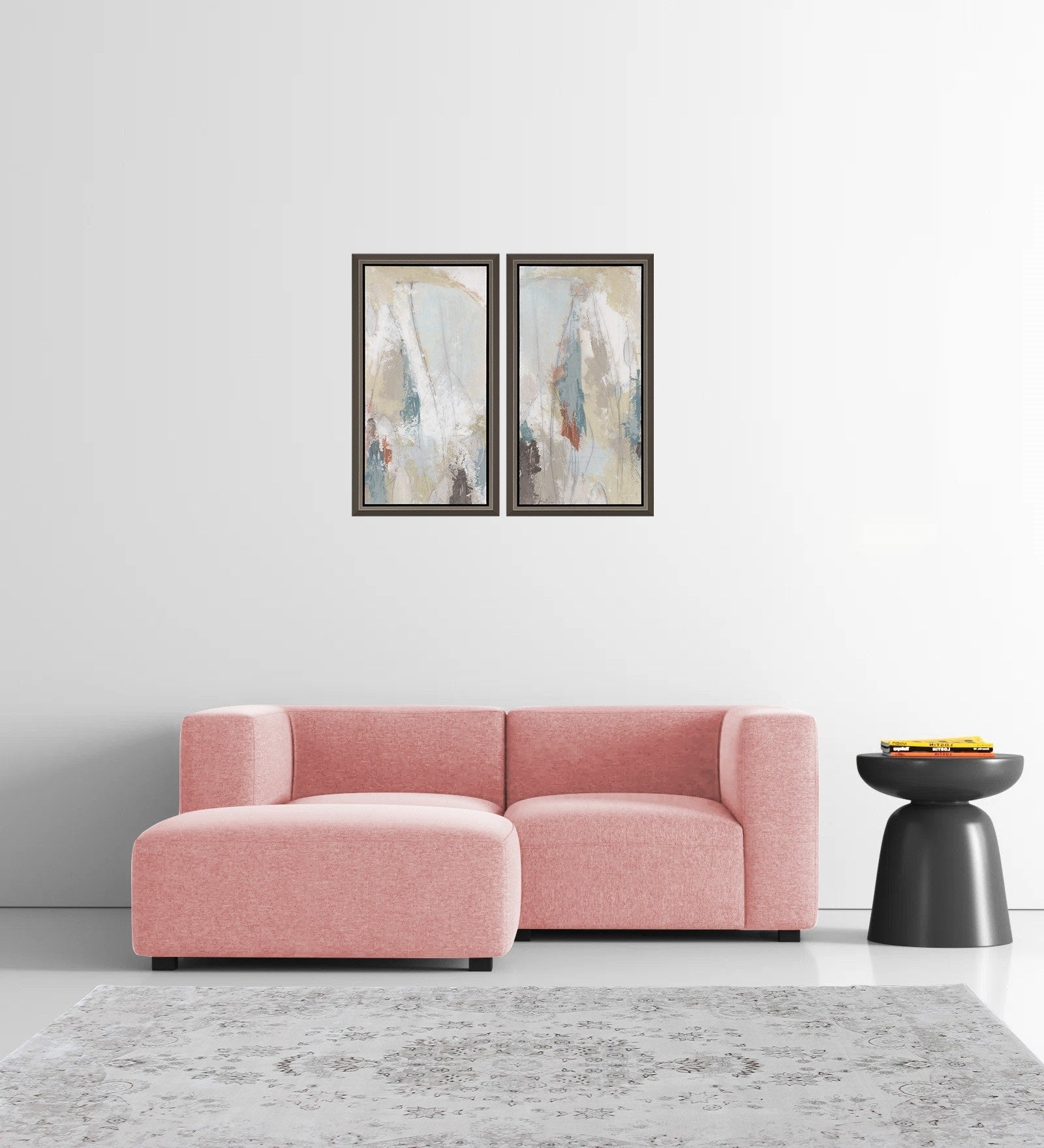 Dora Velvet RHS Sectional Sofa (2+Ottoman Lounger) In Millennial Pink Colour - Febonic Living