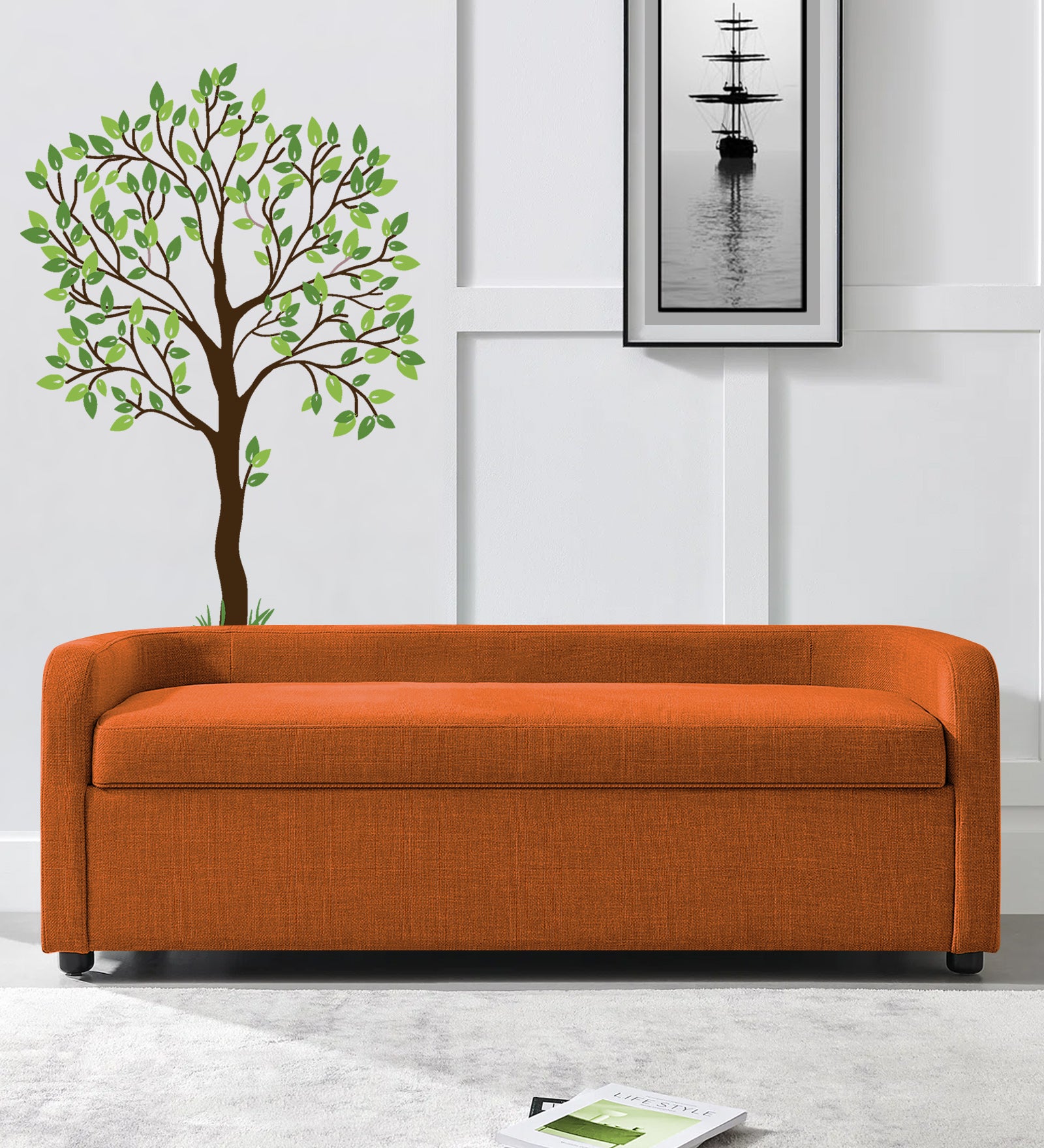 Cooper Fabric Storage Bench In Vivid Orange Colour - Febonic Living
