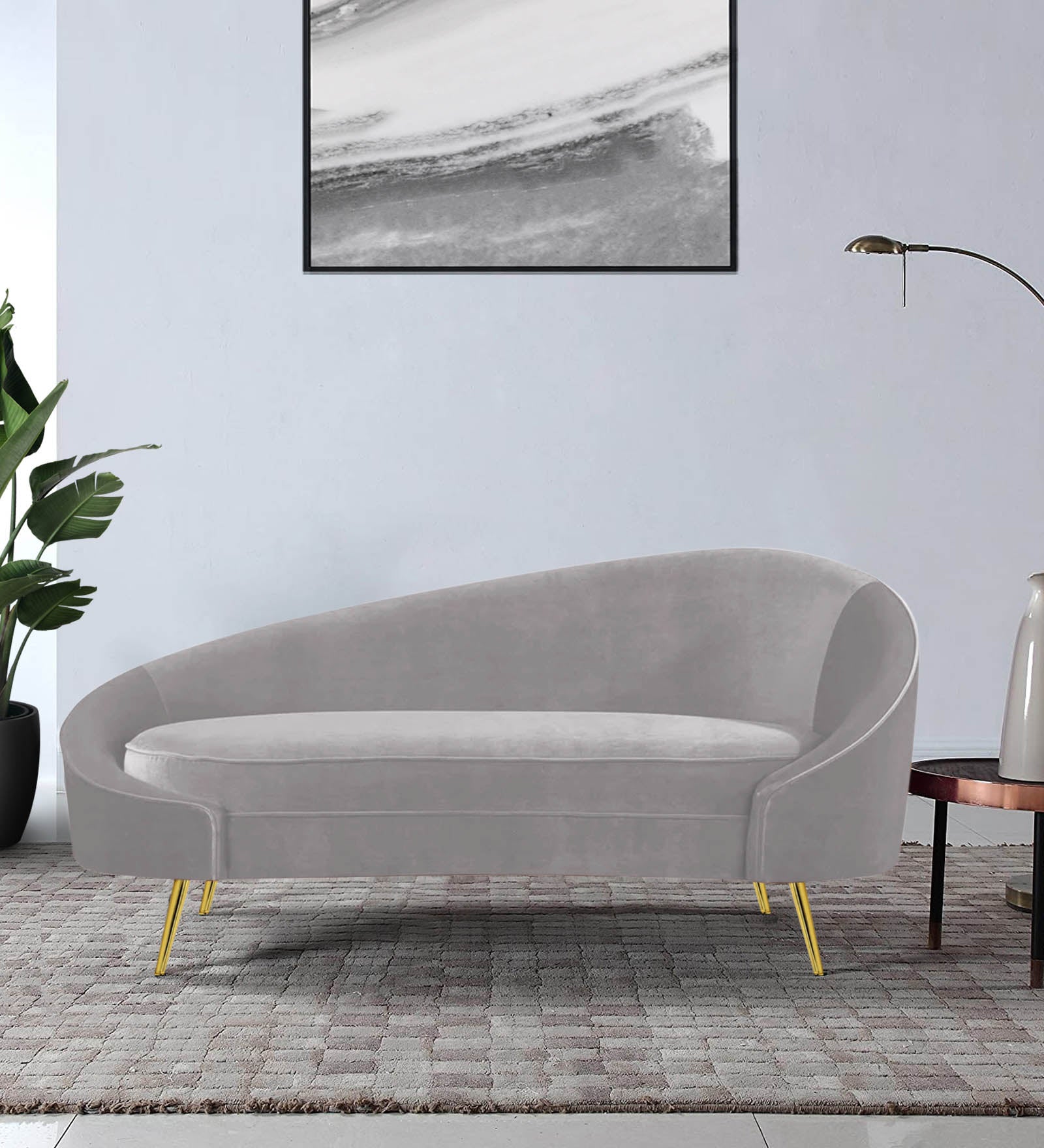 Cely Velvet LHS Chaise Lounger In Concrete Grey Colour - Febonic Living