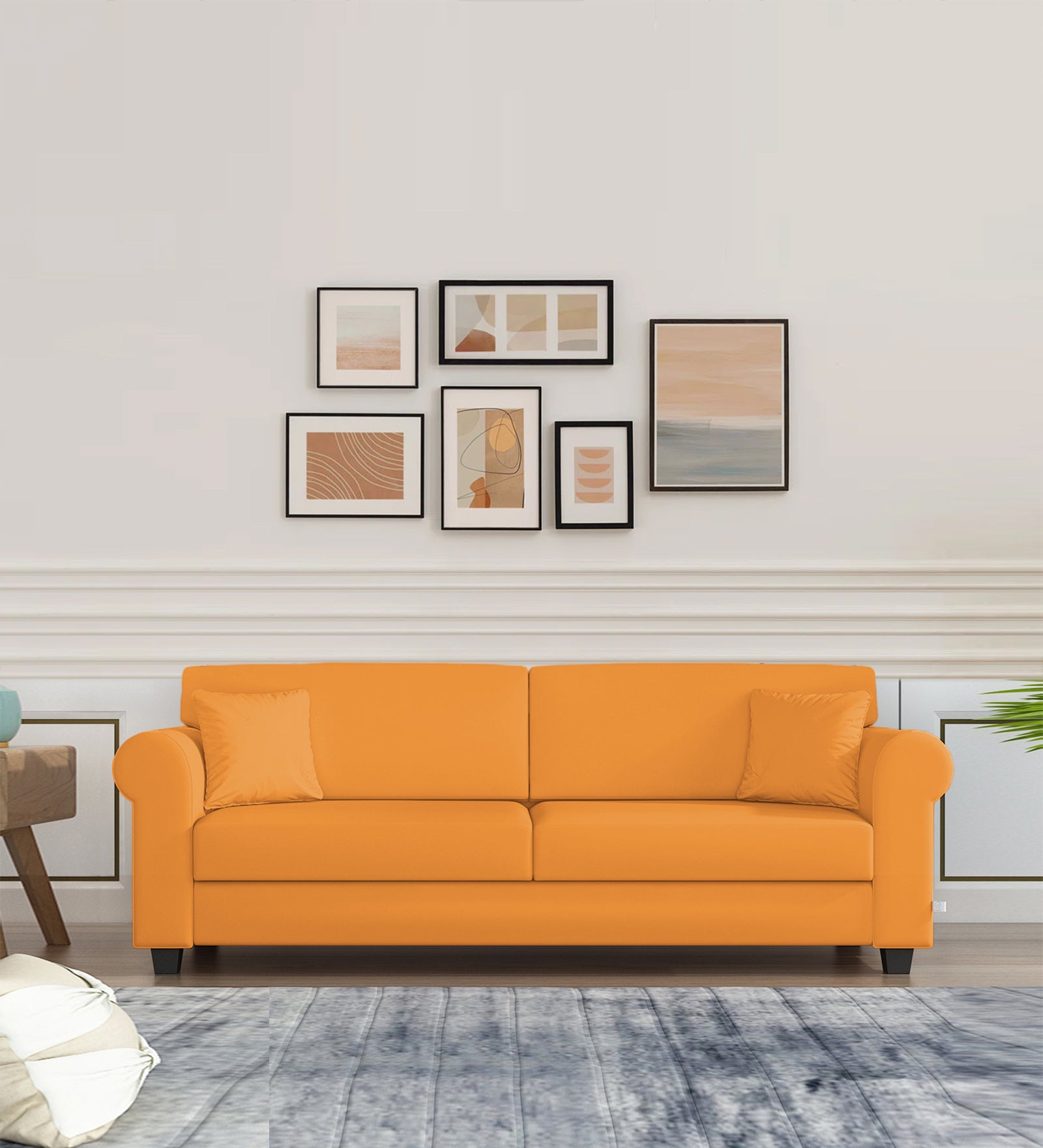 Numonk Velvet 3 Seater Sofa In Tangerine orange Colour - Febonic Living