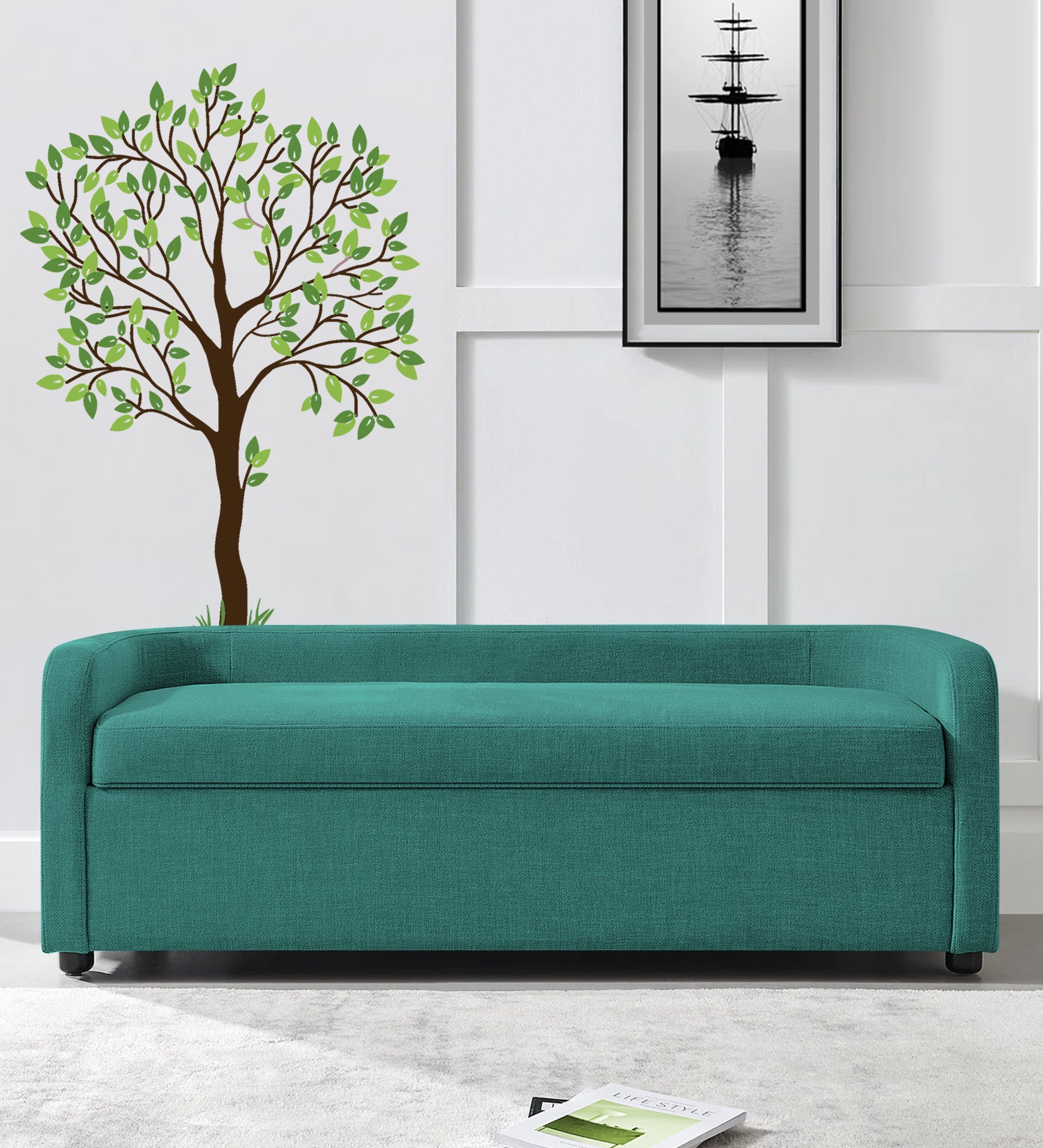 Cooper Fabric Storage Bench In Sea Green Colour - Febonic Living