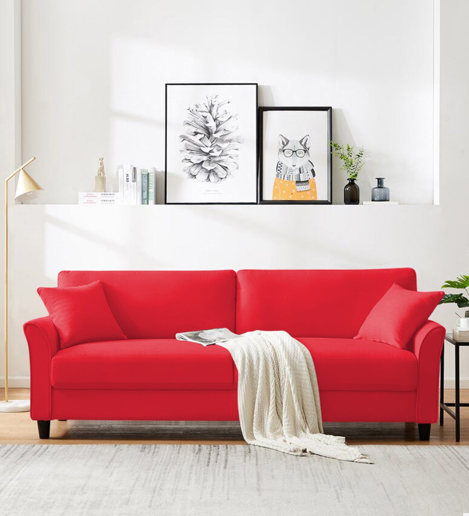 Daroo Velvet 3 Seater Sofa In Ox Blood Maroon Colour - Febonic Living