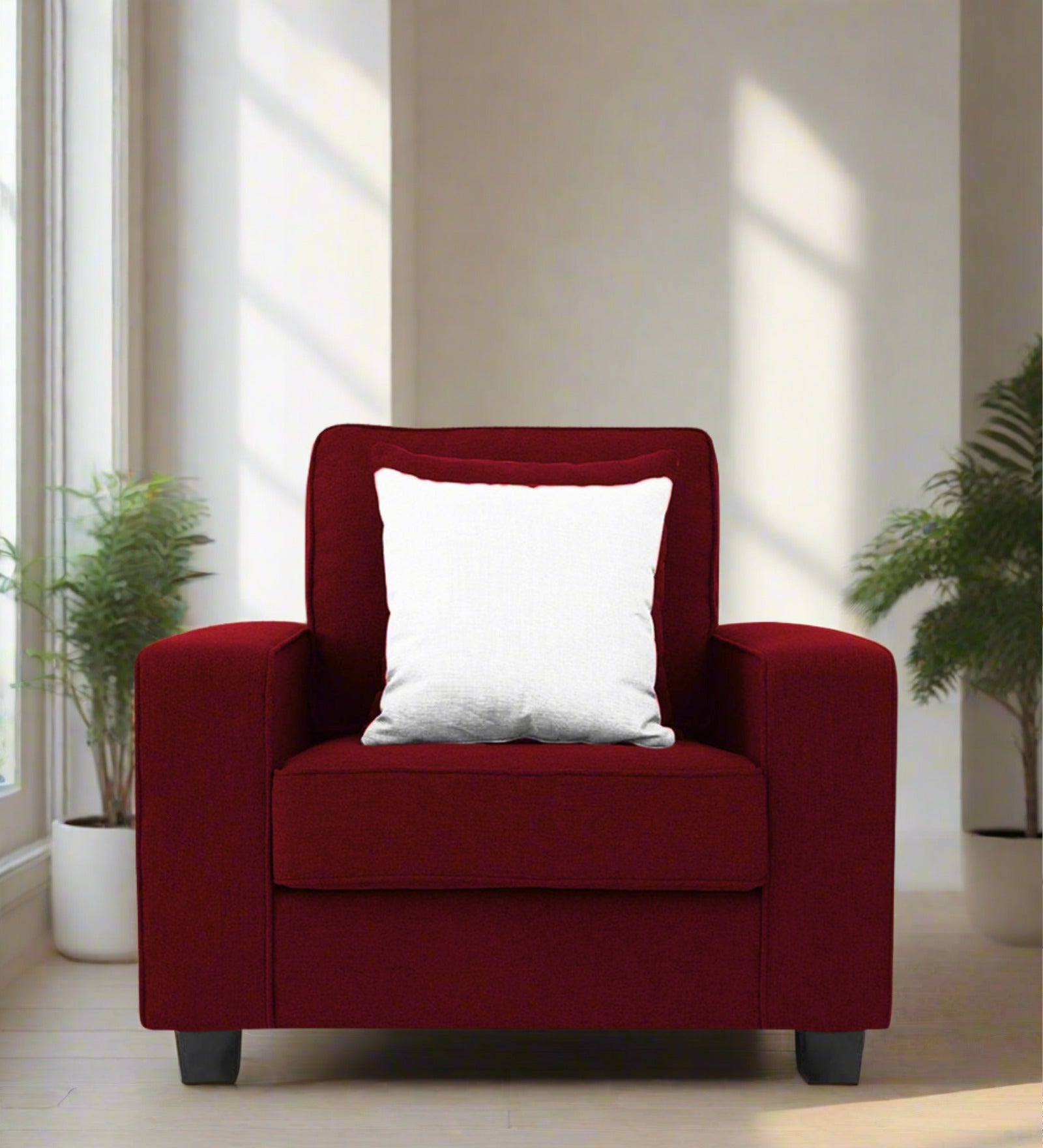 Ladybug Fabric 1 Seater Sofa In Ruby Red Colour - Febonic Living