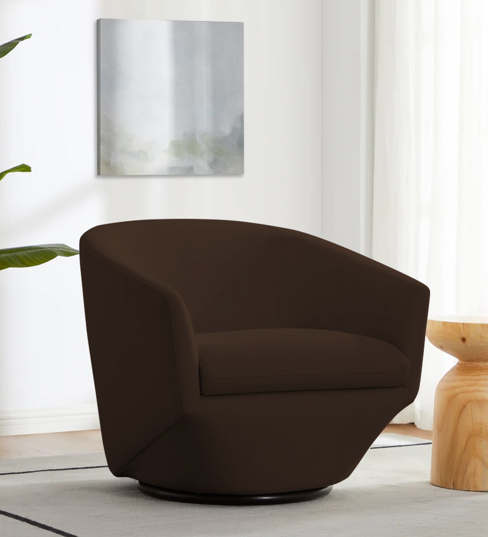 Haddie Velvet Swivel Chair In Cholocate Brown Colour - Febonic Living