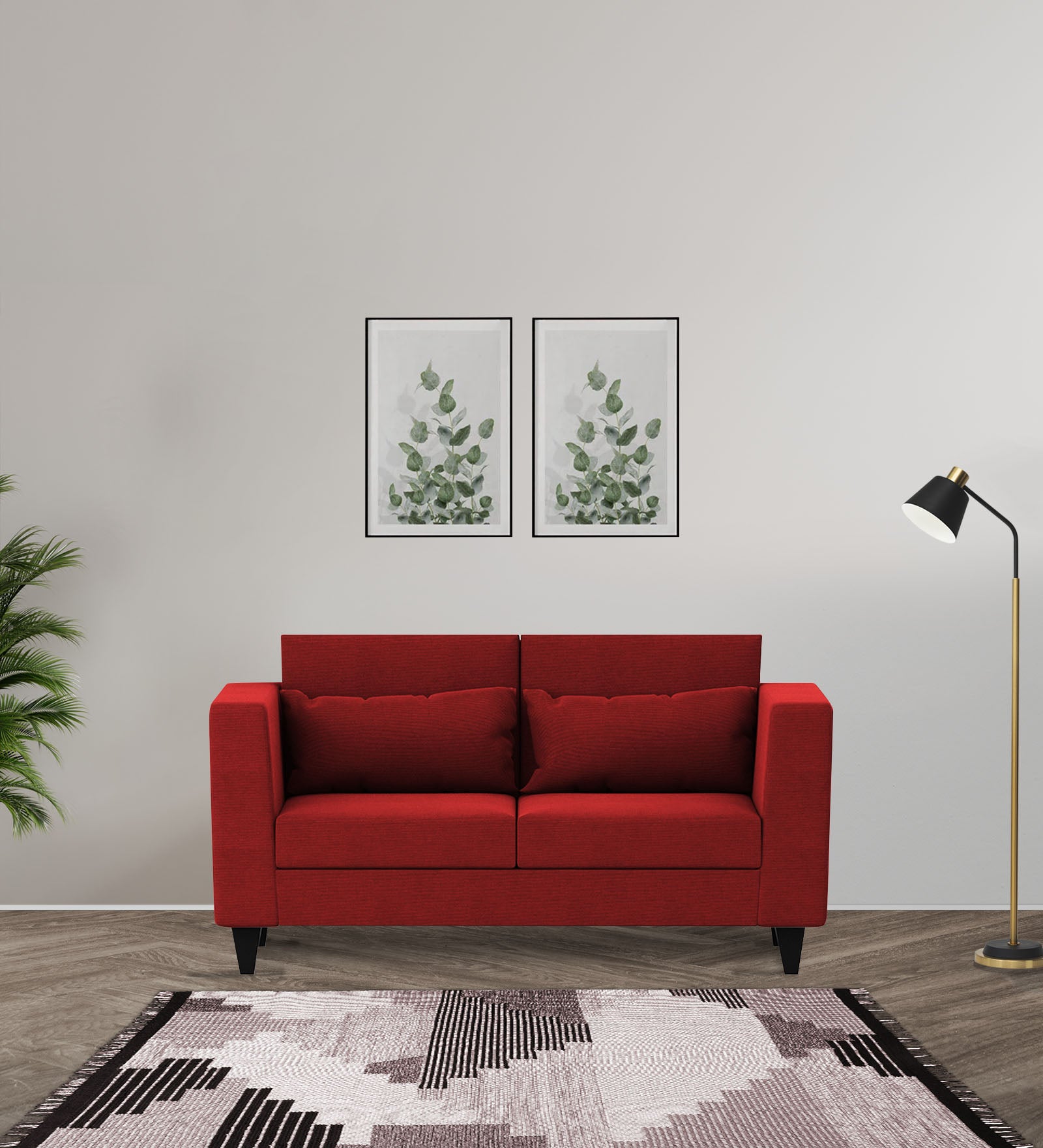 Nipul Fabric 2 Seater Sofa In Blood Maroon Colour - Febonic Living