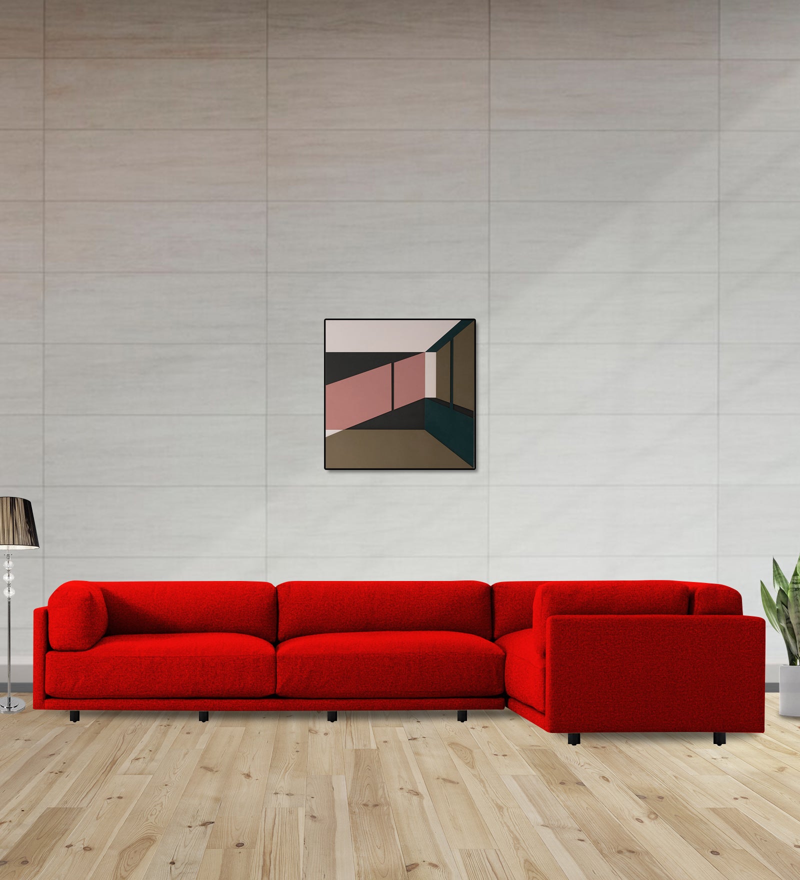 Nixon Fabric 6 Seater LHS Corner Sofa In Ruby Red Colour - Febonic Living