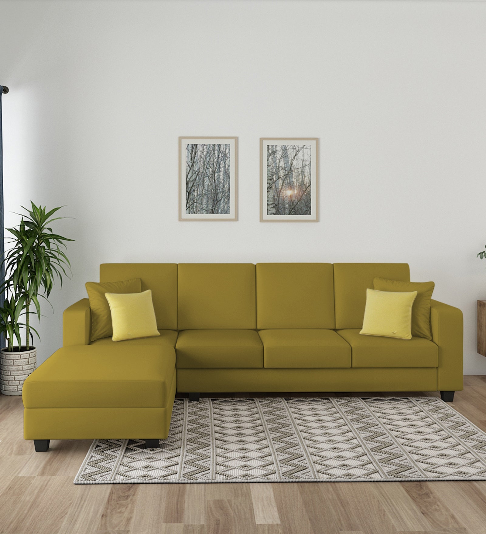 Nabi Fabric RHS Sectional Sofa (3+Lounger) In Parrot Green Colour - Febonic Living