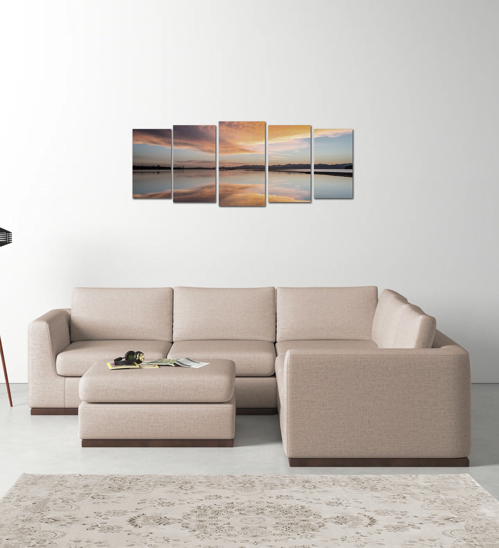Freedom Velvet 6 Seater RHS Corner Sofa In Camel Beige Colour With Ottoman - Febonic Living