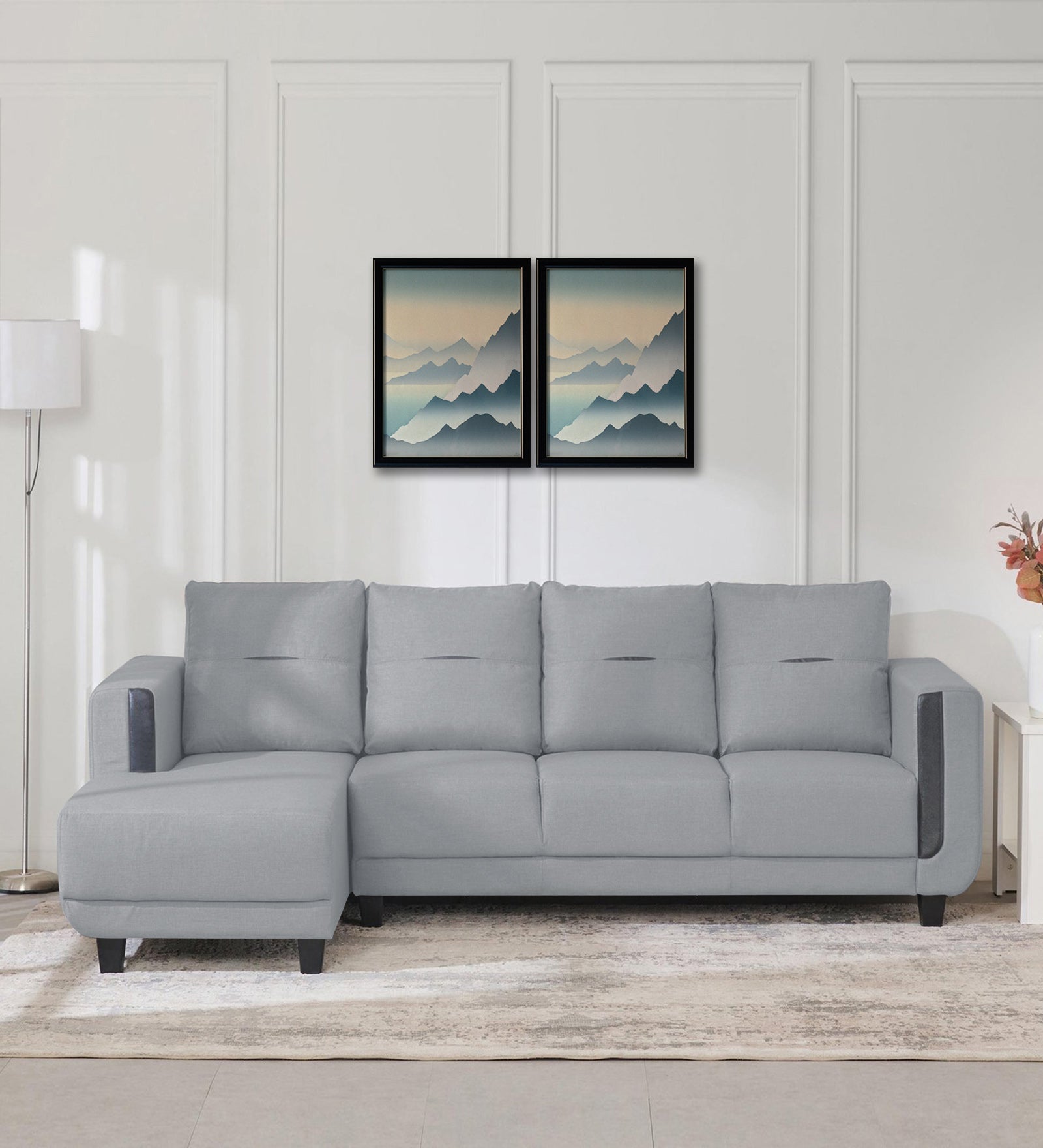 Perry Fabric RHS Sectional Sofa (3+Lounger) In Coin Grey Colour - Febonic Living