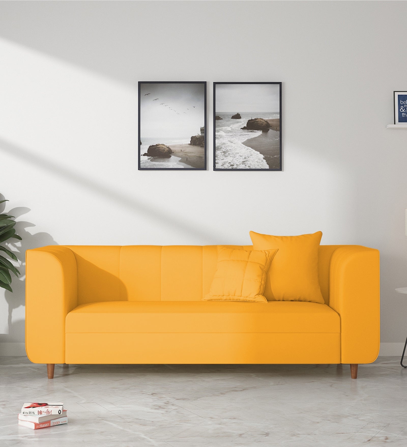 Sumo Velvet 3 Seater Sofa In Safforn Yellow Colour - Febonic Living