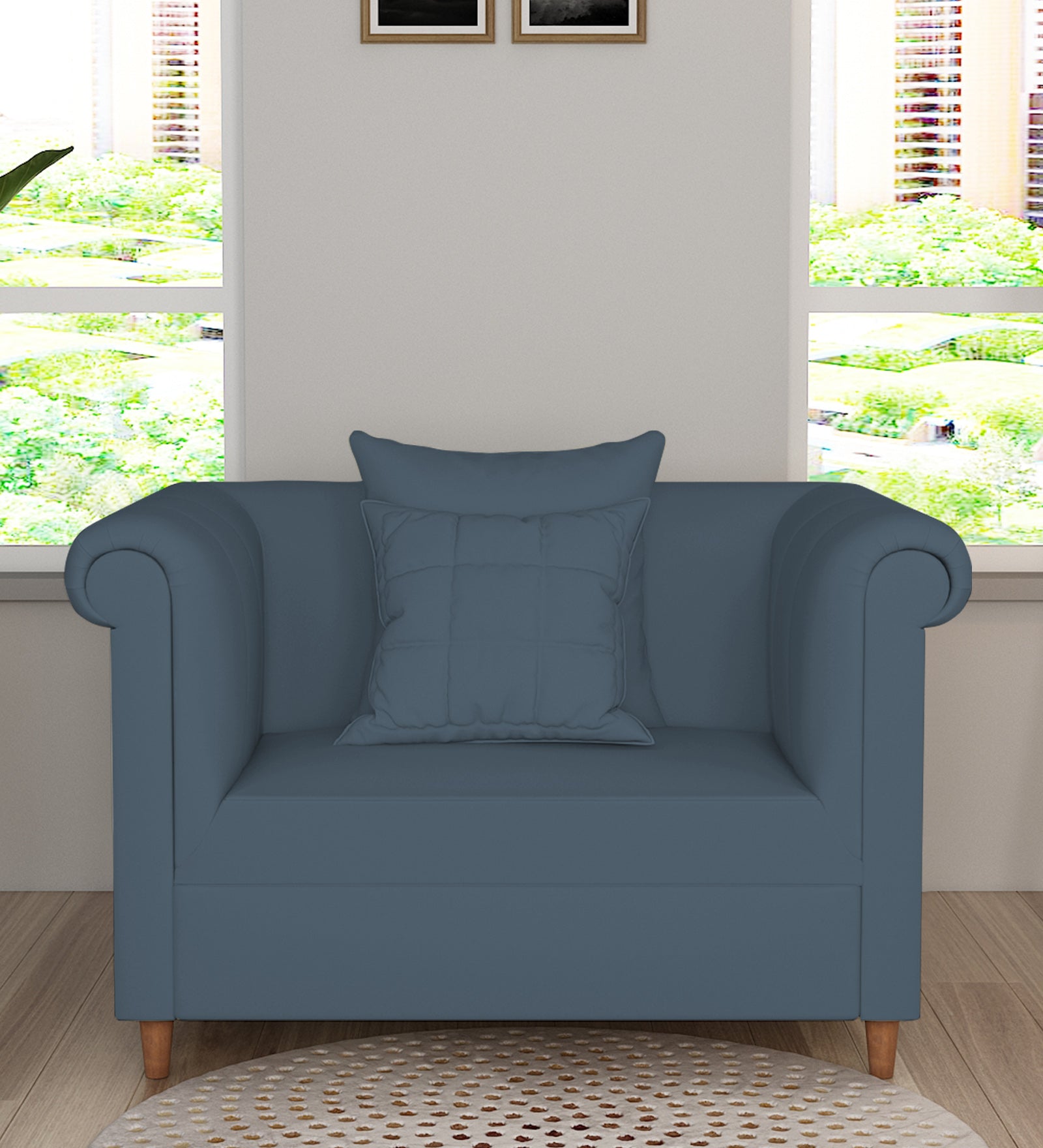 Rubi Velvet 1 Seater Sofa In Oxford Blue Colour - Febonic Living