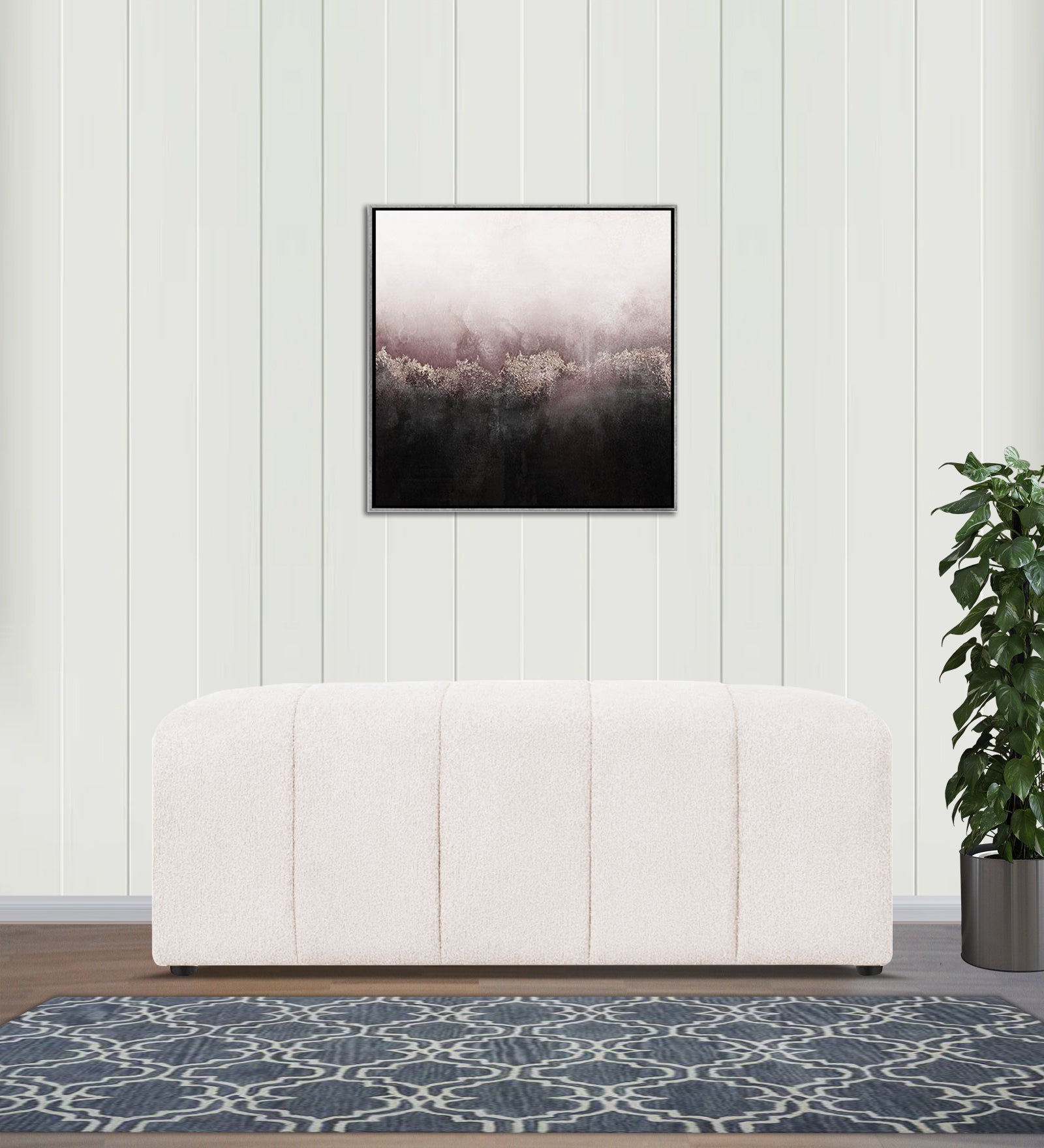 Rexi Boucle Fabric Bench In Bright White Colour - Febonic Living