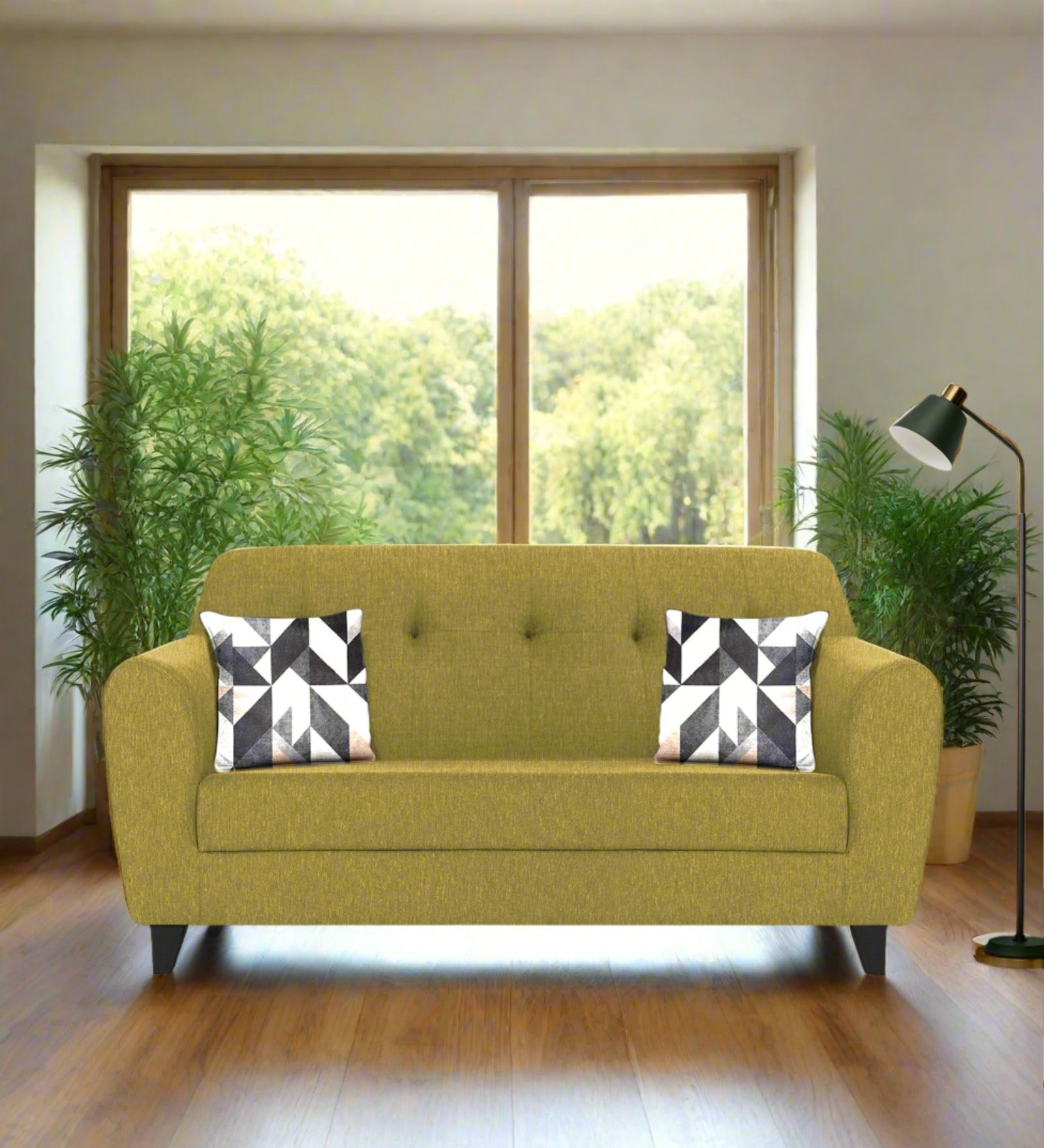 Melaan Fabric 2 Seater Sofa In Parrot Green Colour - Febonic Living