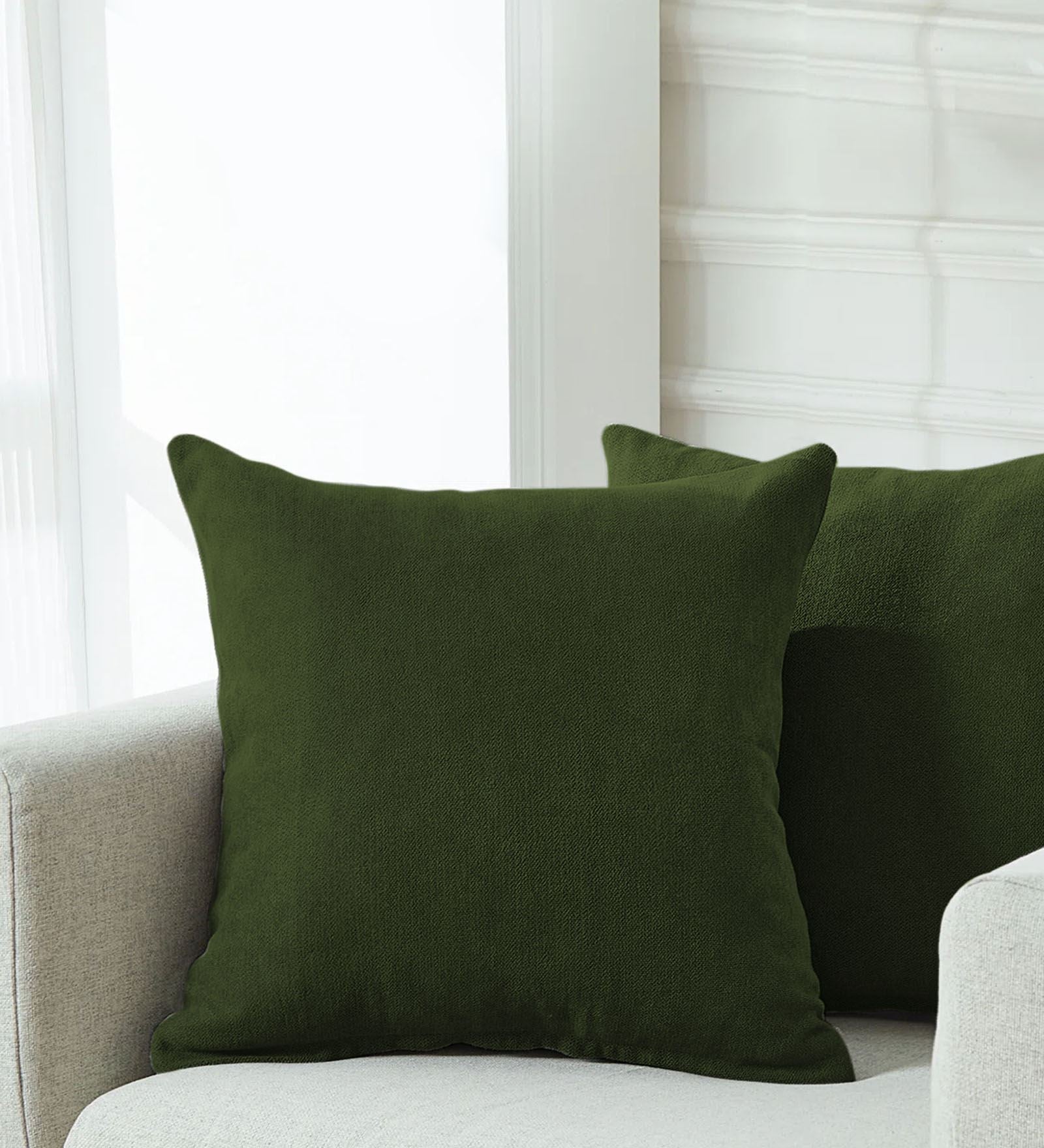 Kaya Fabric (20x20in) Sofa Pillows In Olive Green Colour (Pack of 2) - Febonic Living