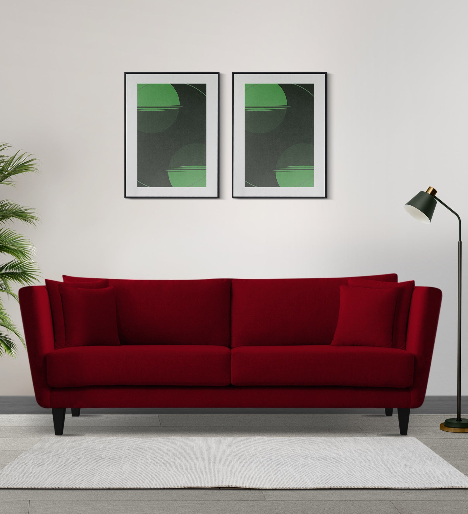 Norway Velvet 3 Seater Sofa In Cherry Red Colour - Febonic Living