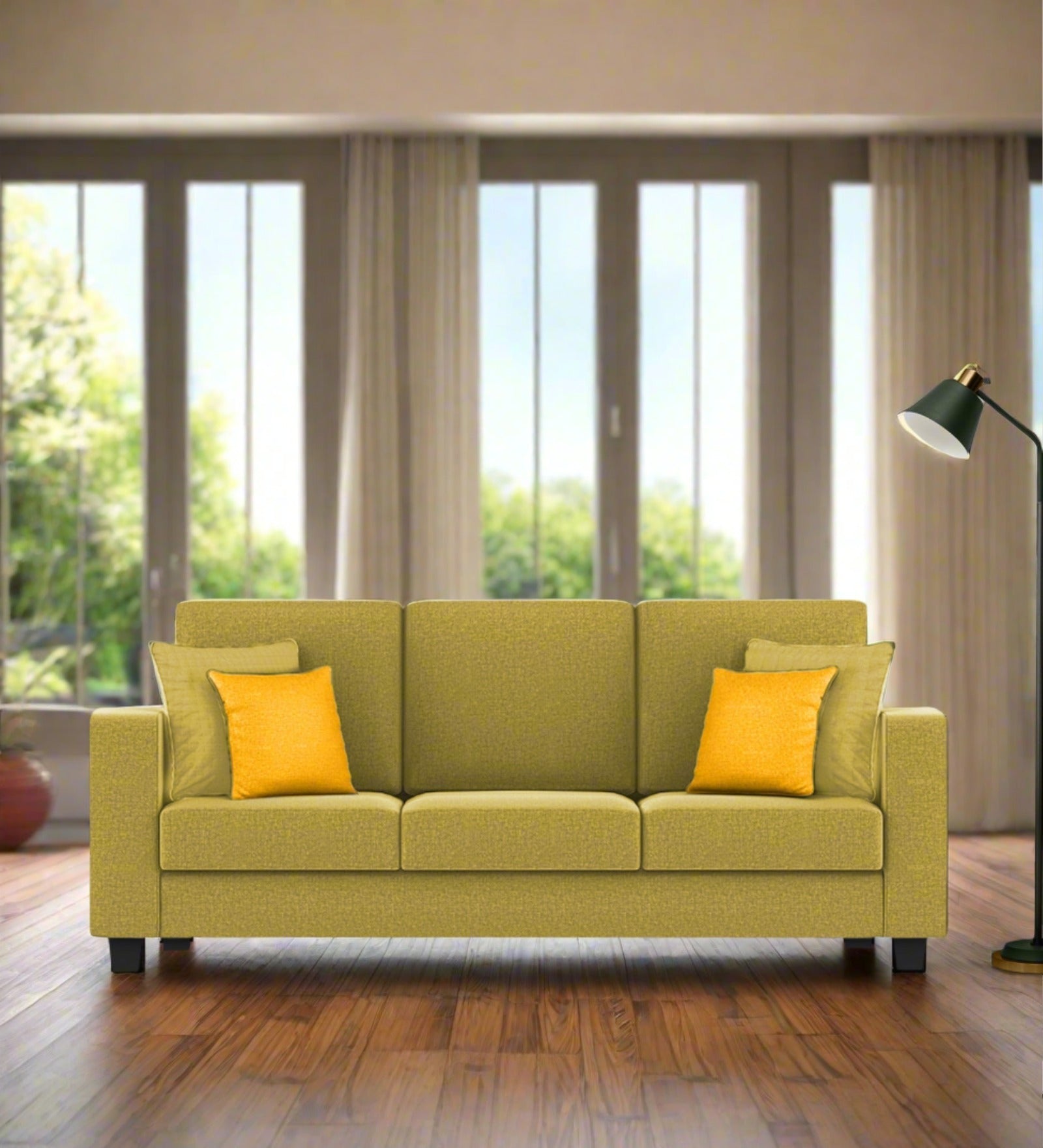 Nabi Fabric 3 Seater Sofa In Parrot Green Colour - Febonic Living