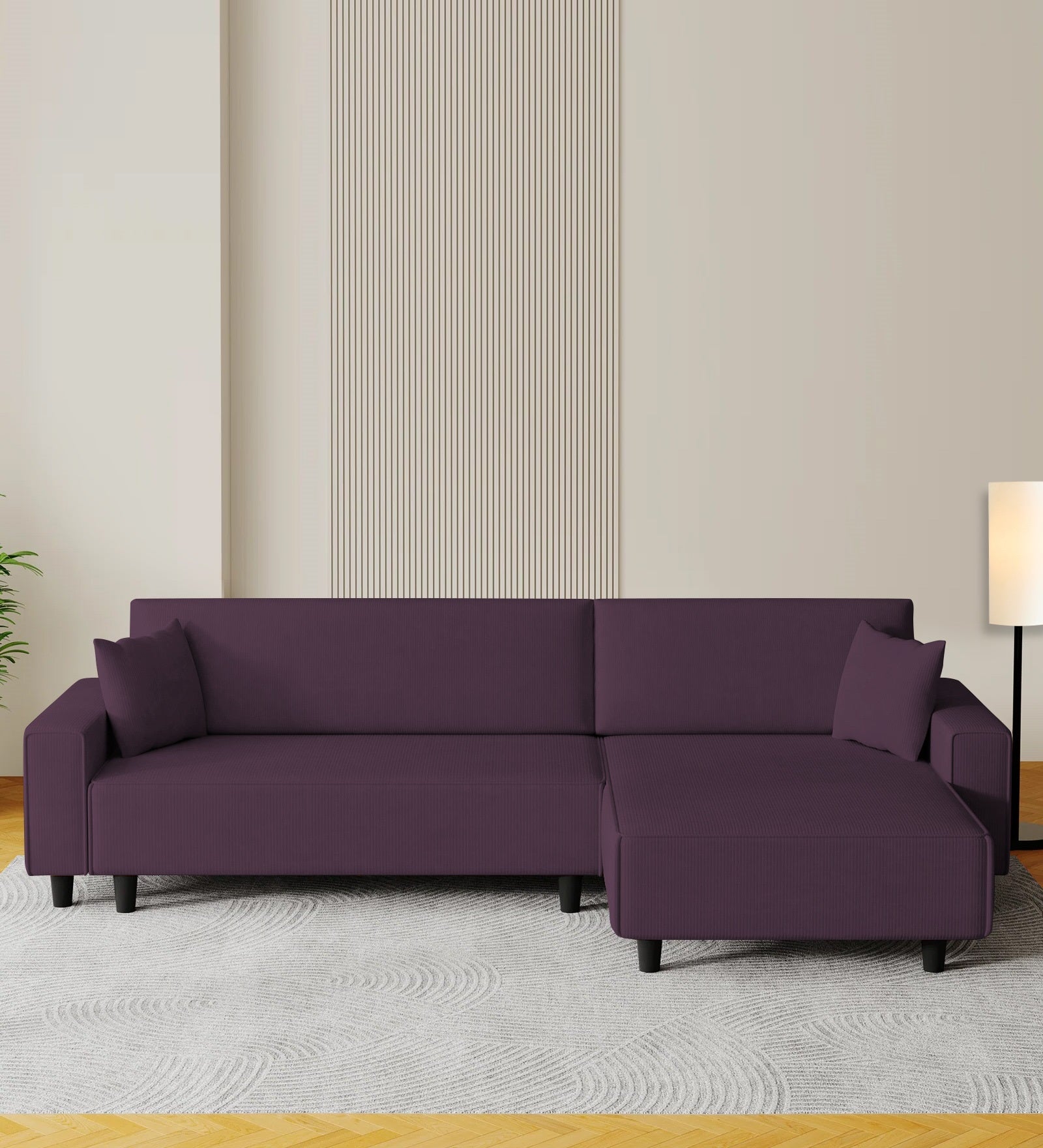 Peach Fabric LHS 6 Seater Sofa Cum Bed With Storage In Greek Purple Colour - Febonic Living