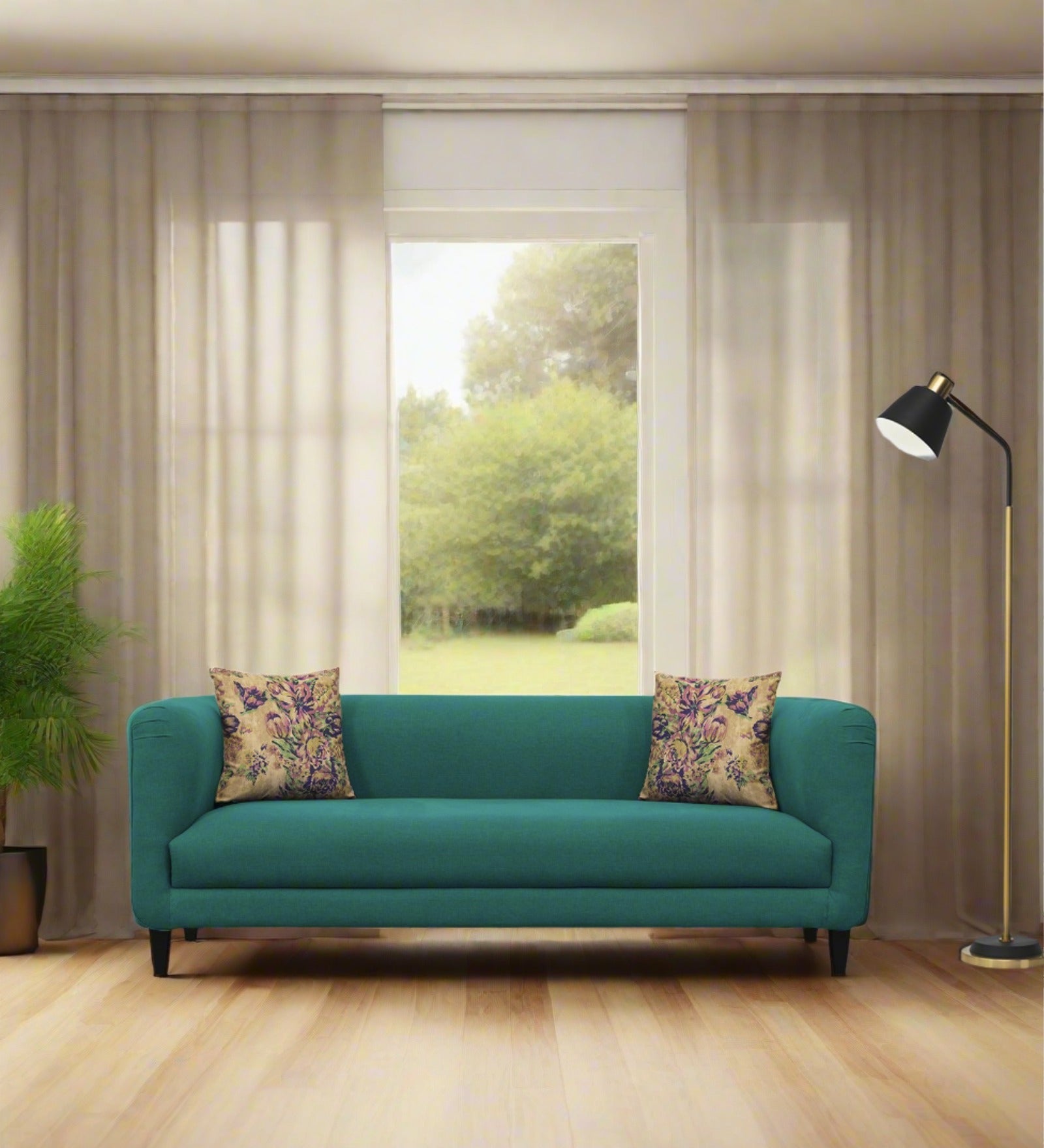 Niki Fabric 3 Seater Sofa In Sea Green Colour - Febonic Living