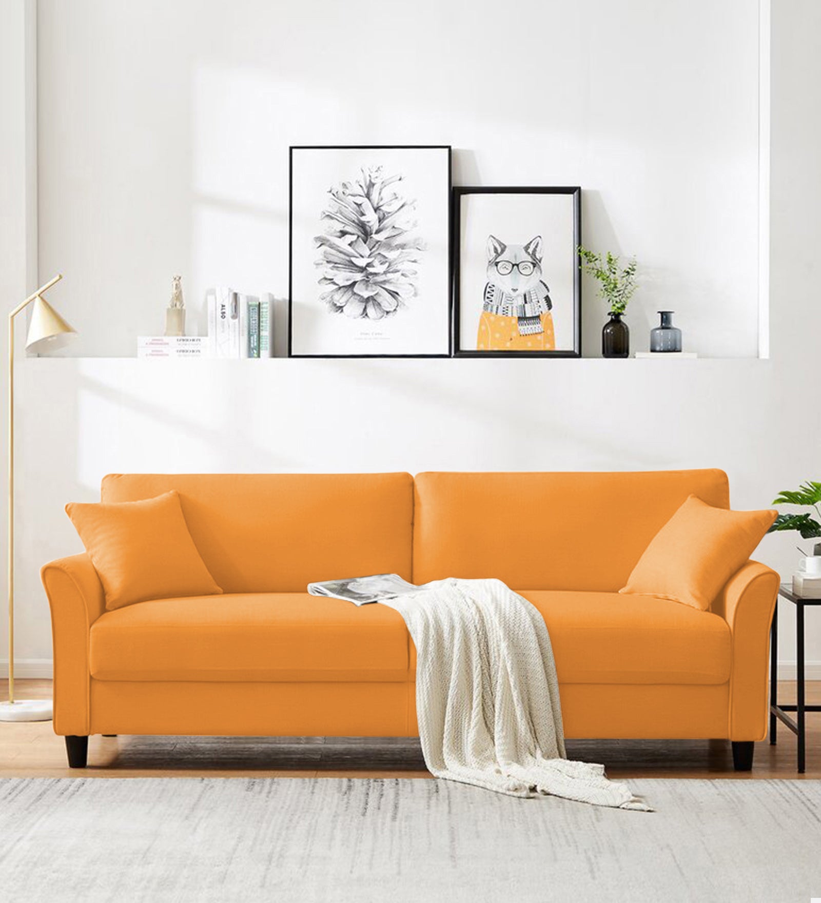 Daroo Velvet 3 Seater Sofa In Tangerine Orange Colour - Febonic Living