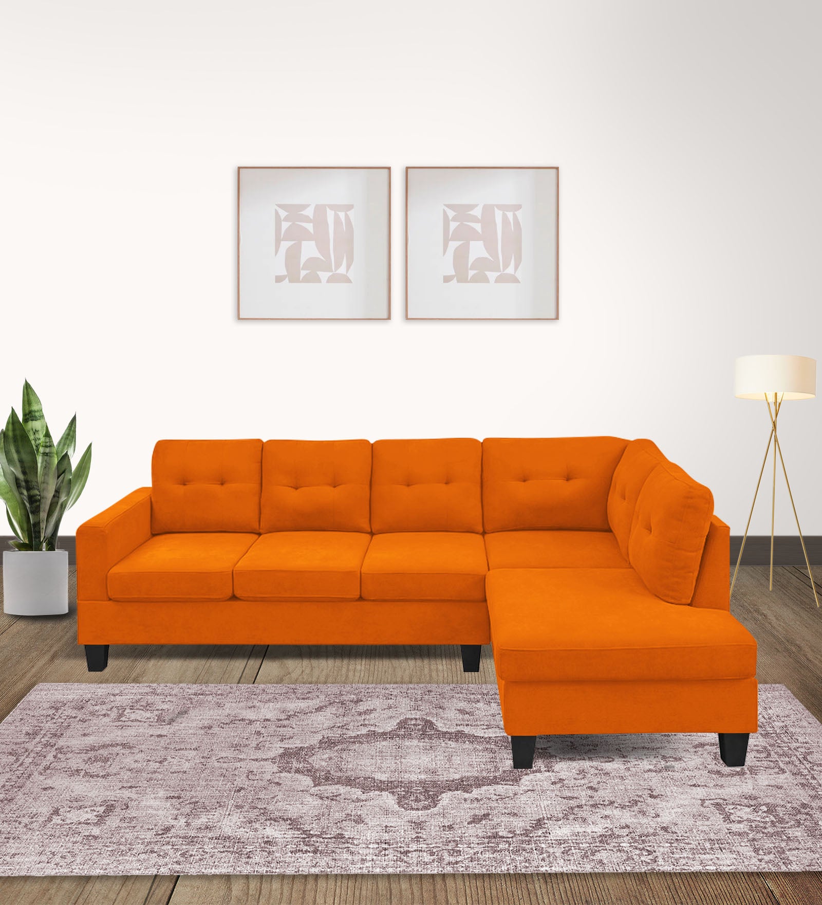 Thomas Fabric LHS Sectional Sofa (3+Lounger) In Vivid Orange Colour - Febonic Living