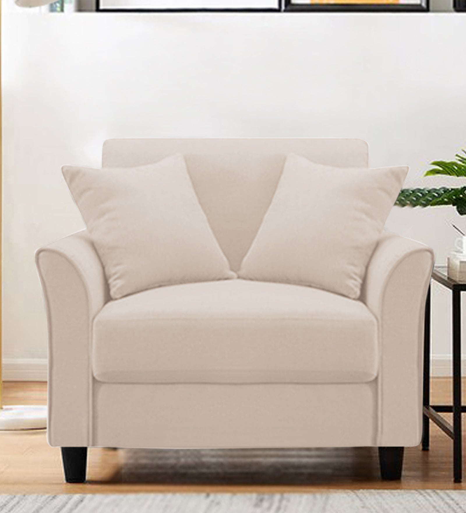 Daroo Velvet 1 Seater Sofa In Camel Beige Colour - Febonic Living