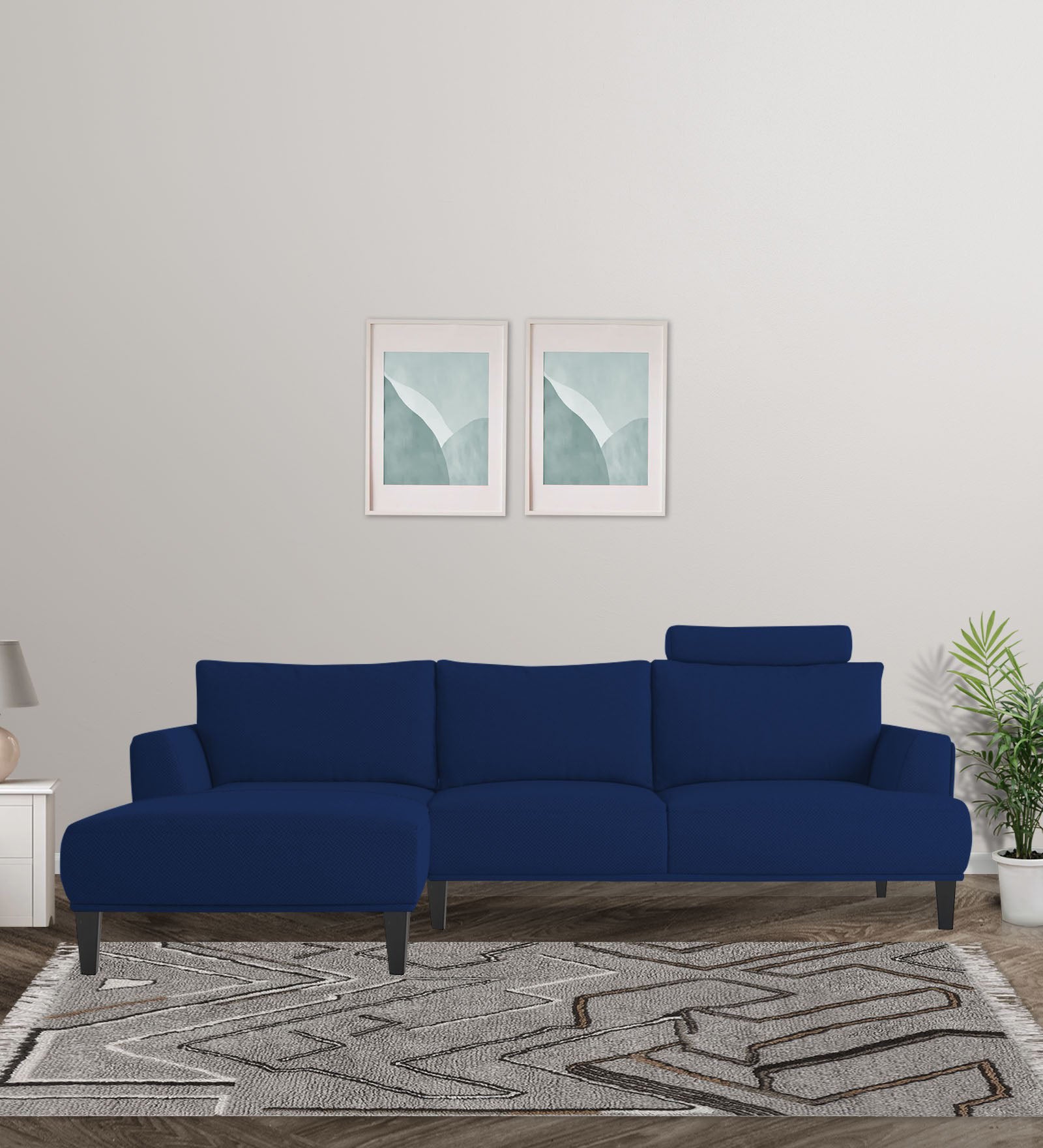 Como Fabric RHS Sectional Sofa (3+Lounger) In Royal Blue Colour - Febonic Living