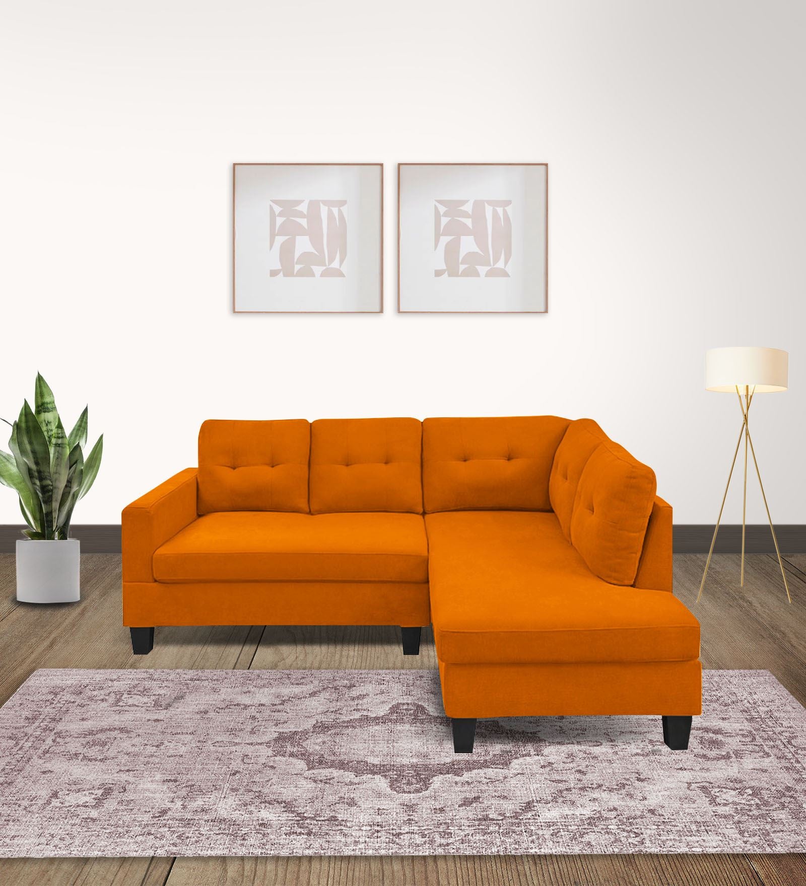 Thomas Fabric LHS Sectional Sofa (2+Lounger) In Vivid Orange Colour - Febonic Living