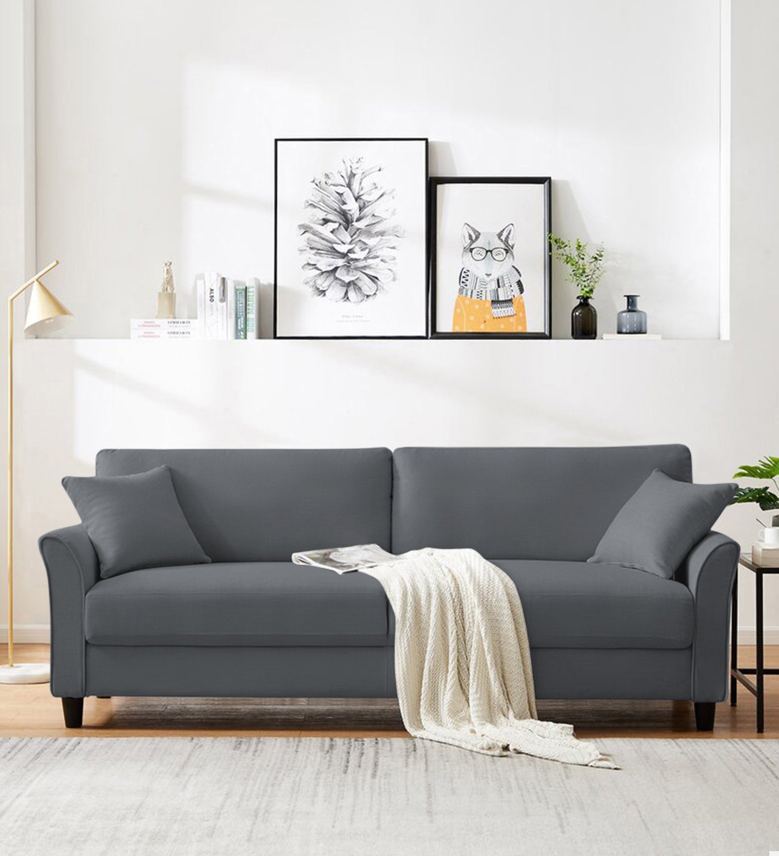 Daroo Velvet 3 Seater Sofa In Pubble Grey Colour - Febonic Living