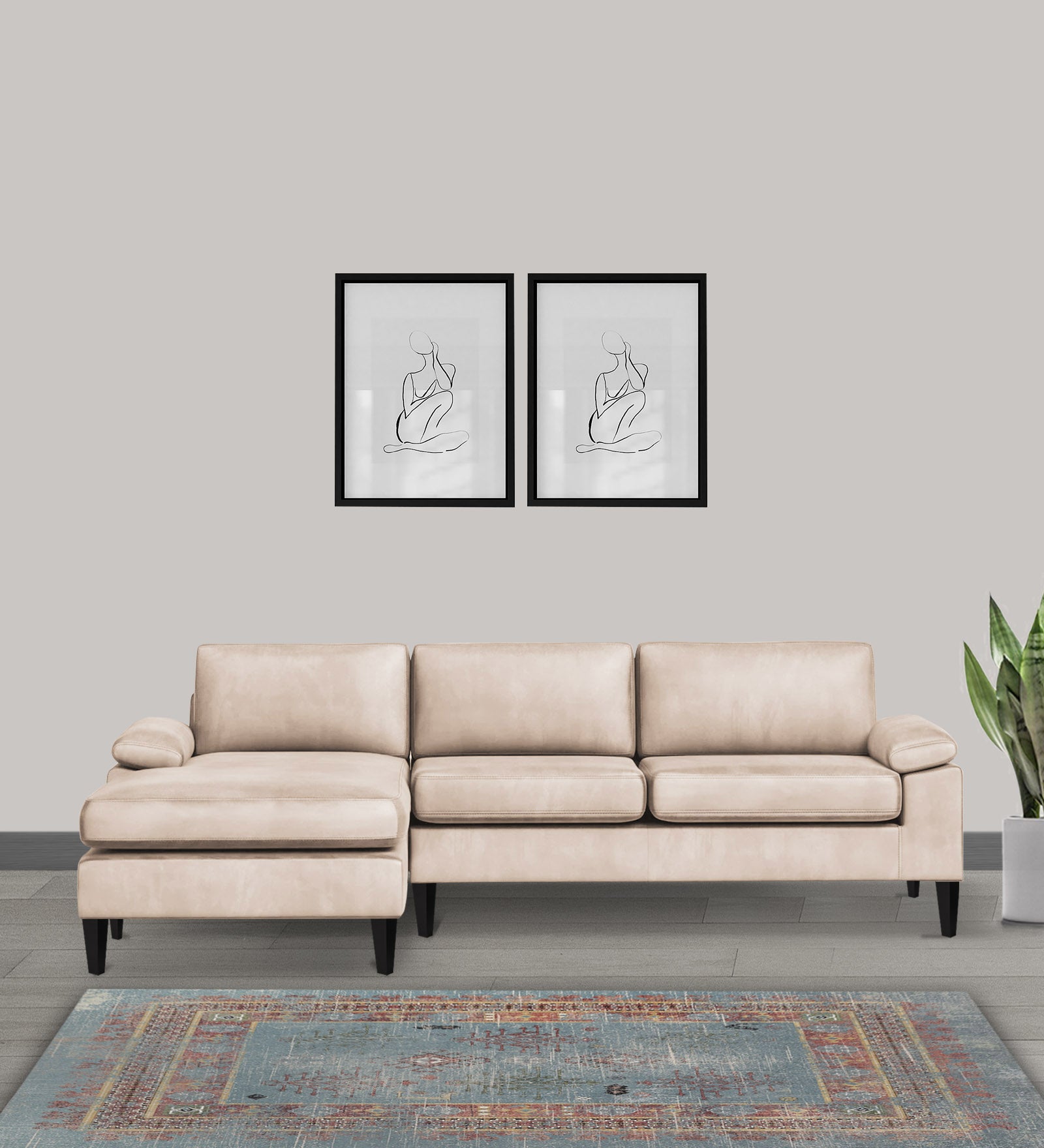 Vegas Velvet RHS Sectional Sofa (3+Lounger) In Camel Beige Colour - Febonic Living