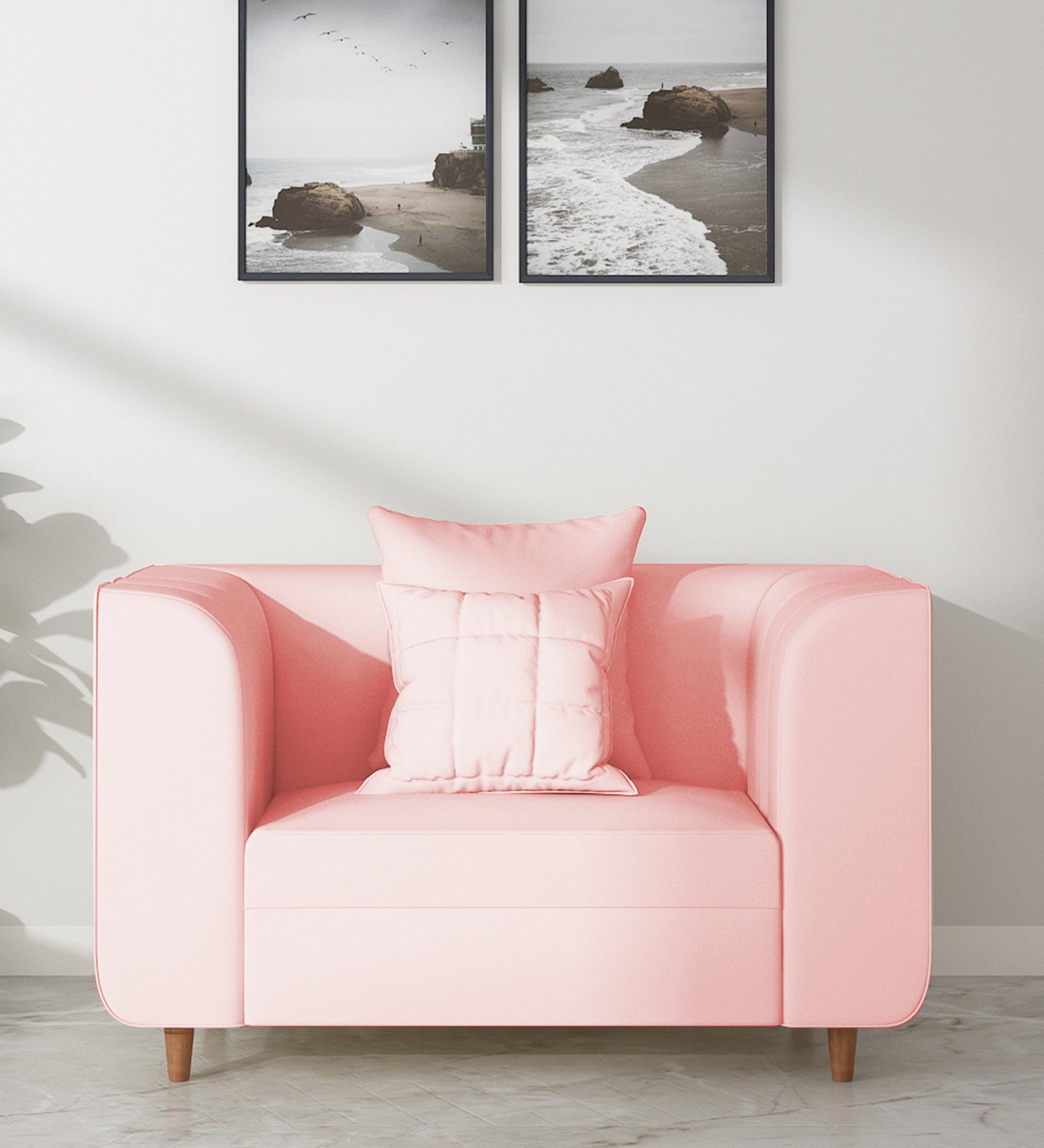 Sumo Velvet 1 Seater Sofa In Millennial Pink Colour - Febonic Living