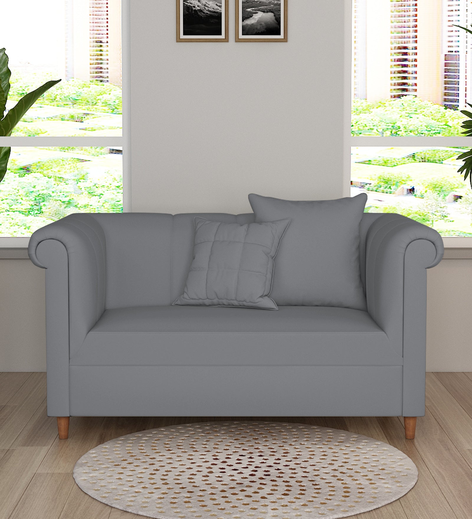 Rubi Velvet 2 Seater Sofa In Pubble Grey Colour - Febonic Living